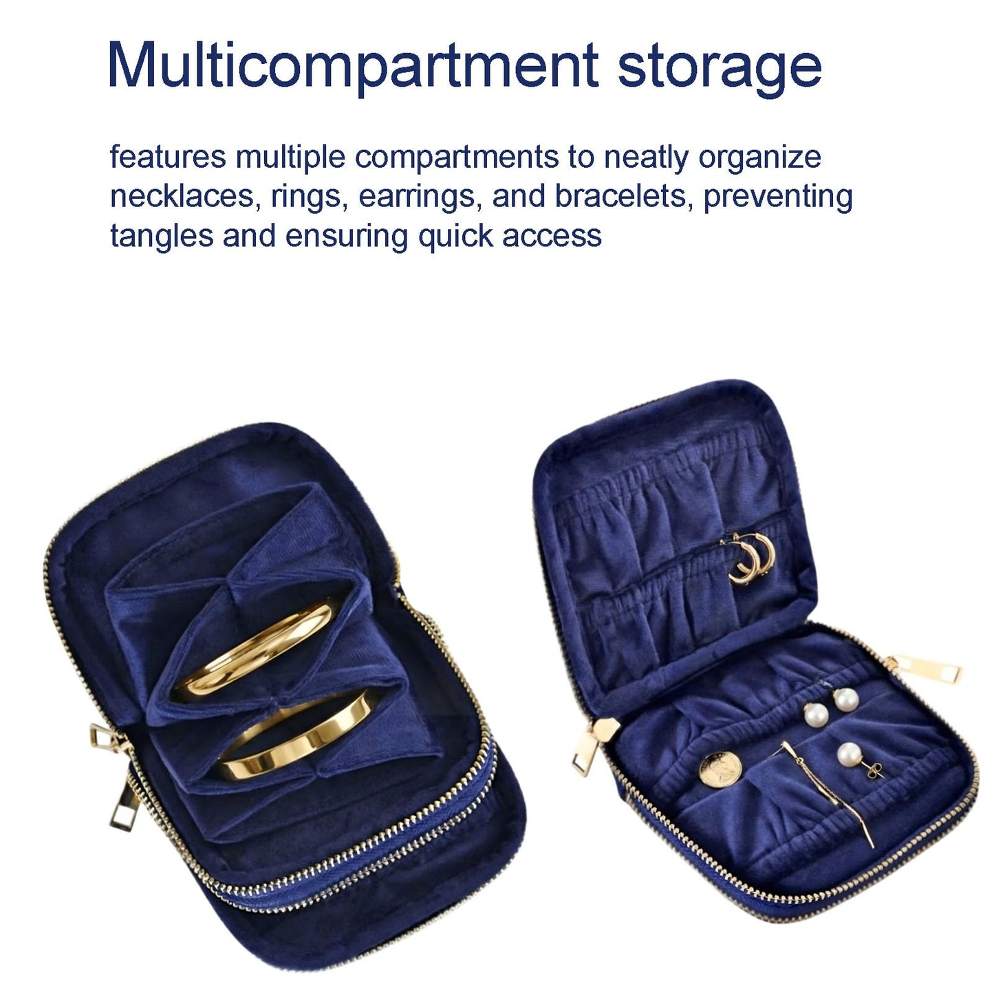 Qonio 2-Layer Travel Jewelry Case Pouch - 11 Pocket Vintage Organizer, Anti-Tangle Small Jewelry Bag for Women Necklaces Earrings Rings,Royal blue