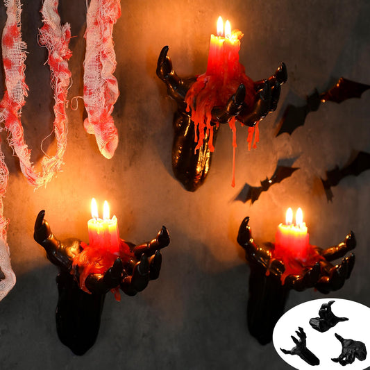 Weysat 6 Pack Halloween Decoration Wall Mounted Creepy Reaching Hands Candle Holder Life-sized Horror Hands for Gothic Furniture Wall Decoration Scary Halloween Indoor
