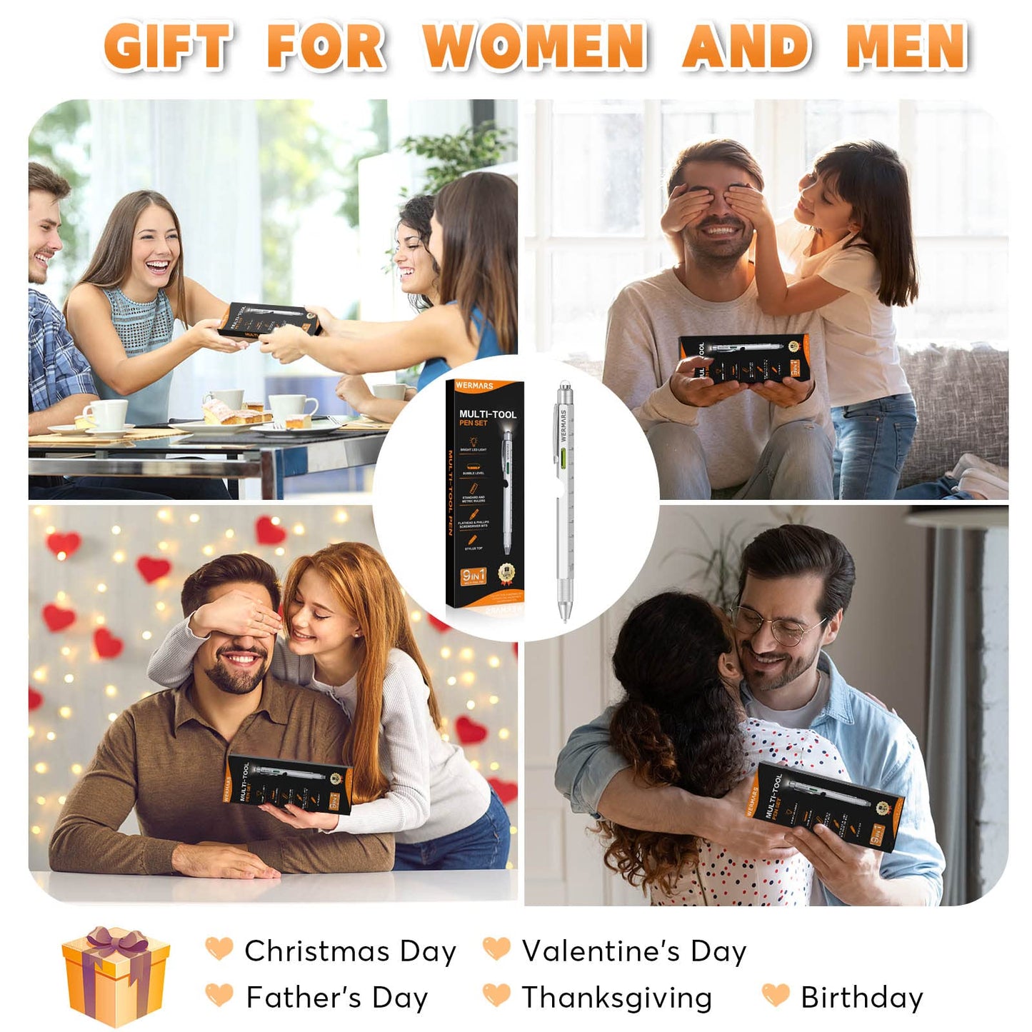 Fathers Day Men Gifts for Him, 9 in 1 Multitool Pen, Birthday Gift for Men Who Have Everything,Fathers Day Dad Gifts for Husband Grandpa Boyfriend,Fathers Day Gift from Daughter (Silver)