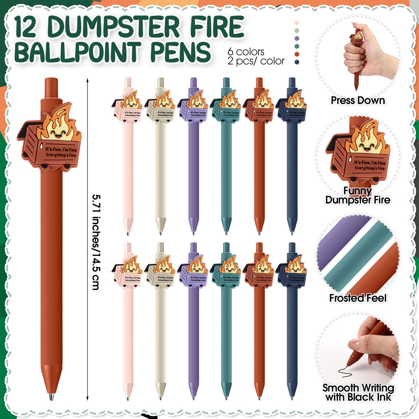 Sayglossy 12 Sets Dumpster Fire Funny Coworkers Gifts Ballpoint Pens Acrylic Keychains and Bookmarks Social Worker Gifts for Volunteer Nurse Teacher Administrative Professional Office Employee Team