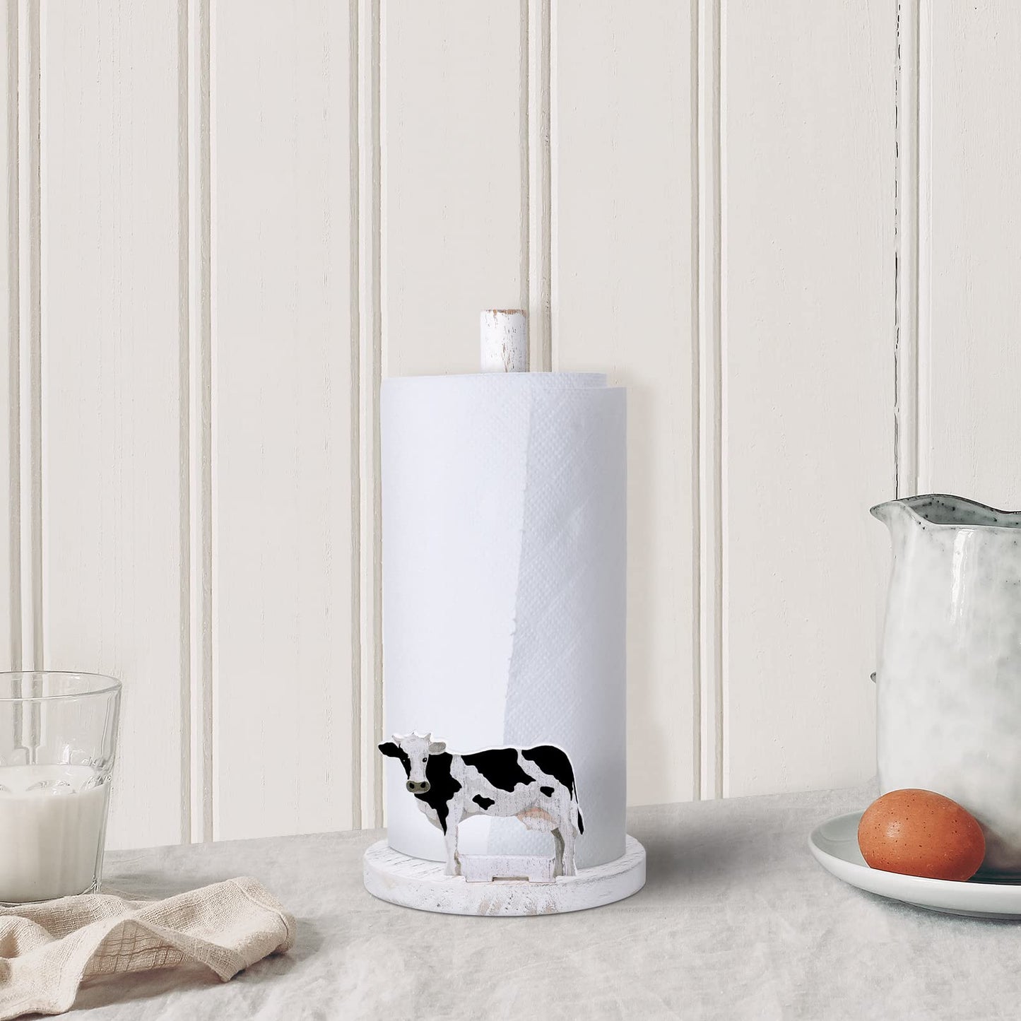 Yetene Cow Paper Towel Holder Wooden Farmhouse Paper Towel Holder Countertop Cow Kitchen Accessories Farm Bathroom Table Decor Gifts