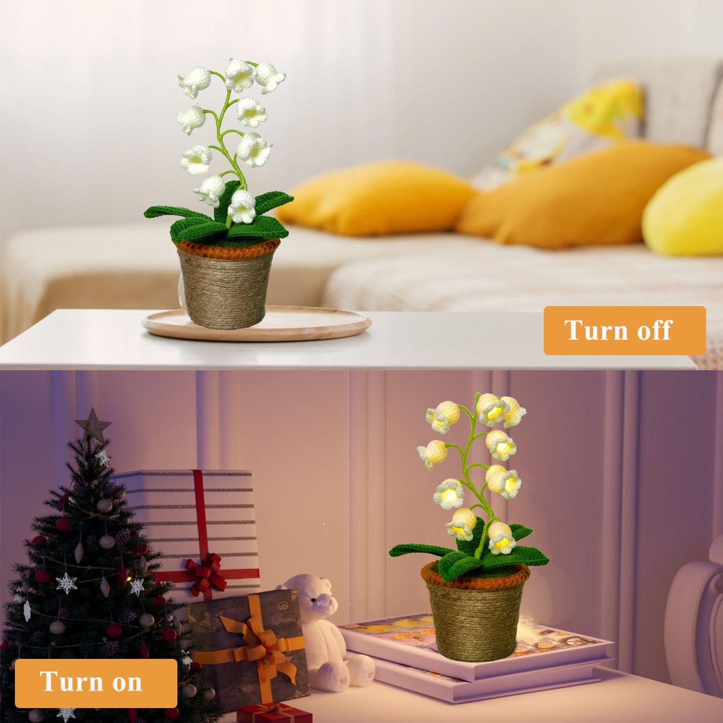 Forvermand Lily of The Valley Lamp, Crochet Artificial Flower with 10 Little Night Lights, Cute Gifts for Women Wife Girlfriend Birthday Christmas Valentine Mother's Day -Large
