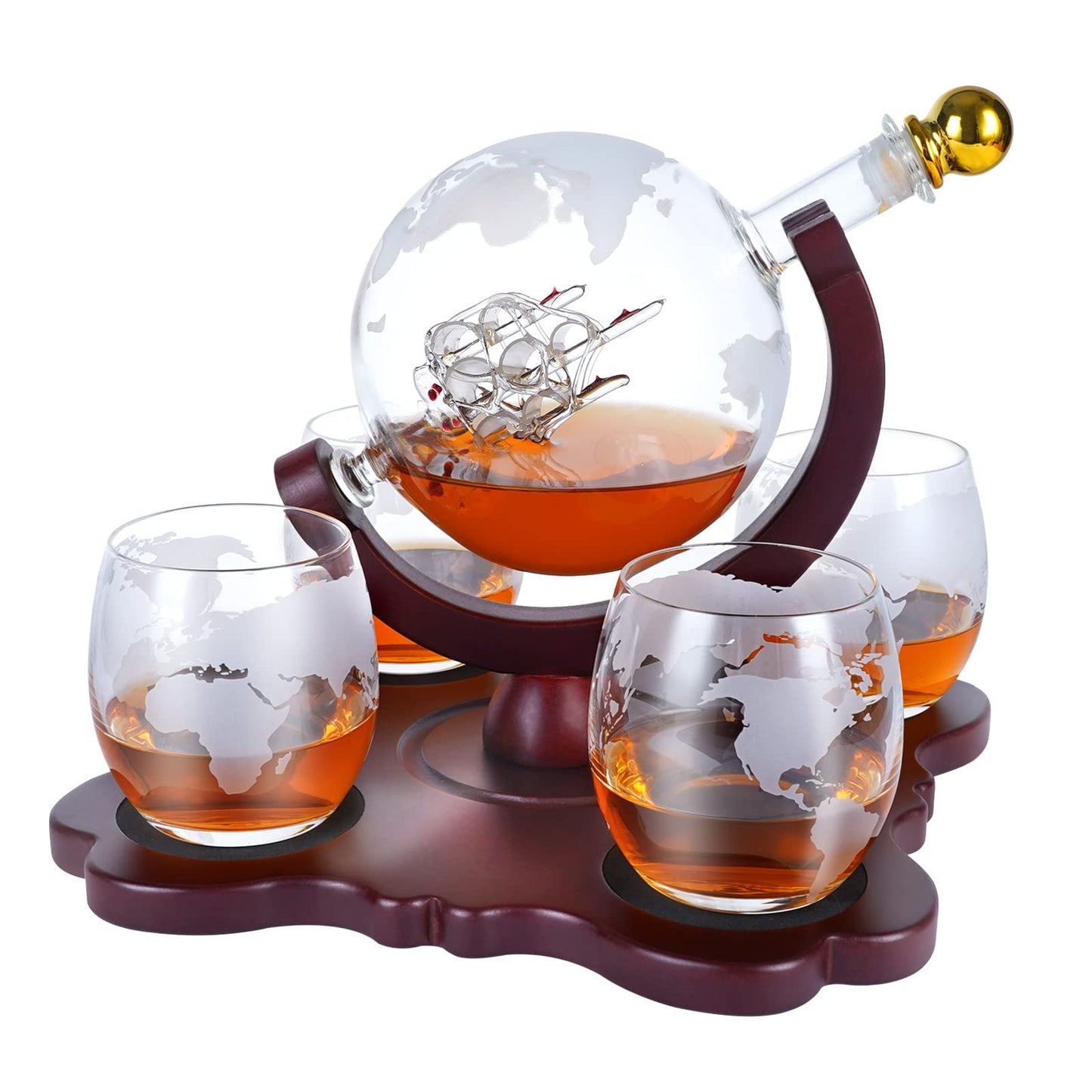 Gifts for Men Dad Husband Fathers Day, Whiskey Globr Decanter Set with 4 Etched Globe Glasses, Unique Anniversary Birthday Gifts for Brother Boyfriend, Cool Bourbon Whikey Gifts