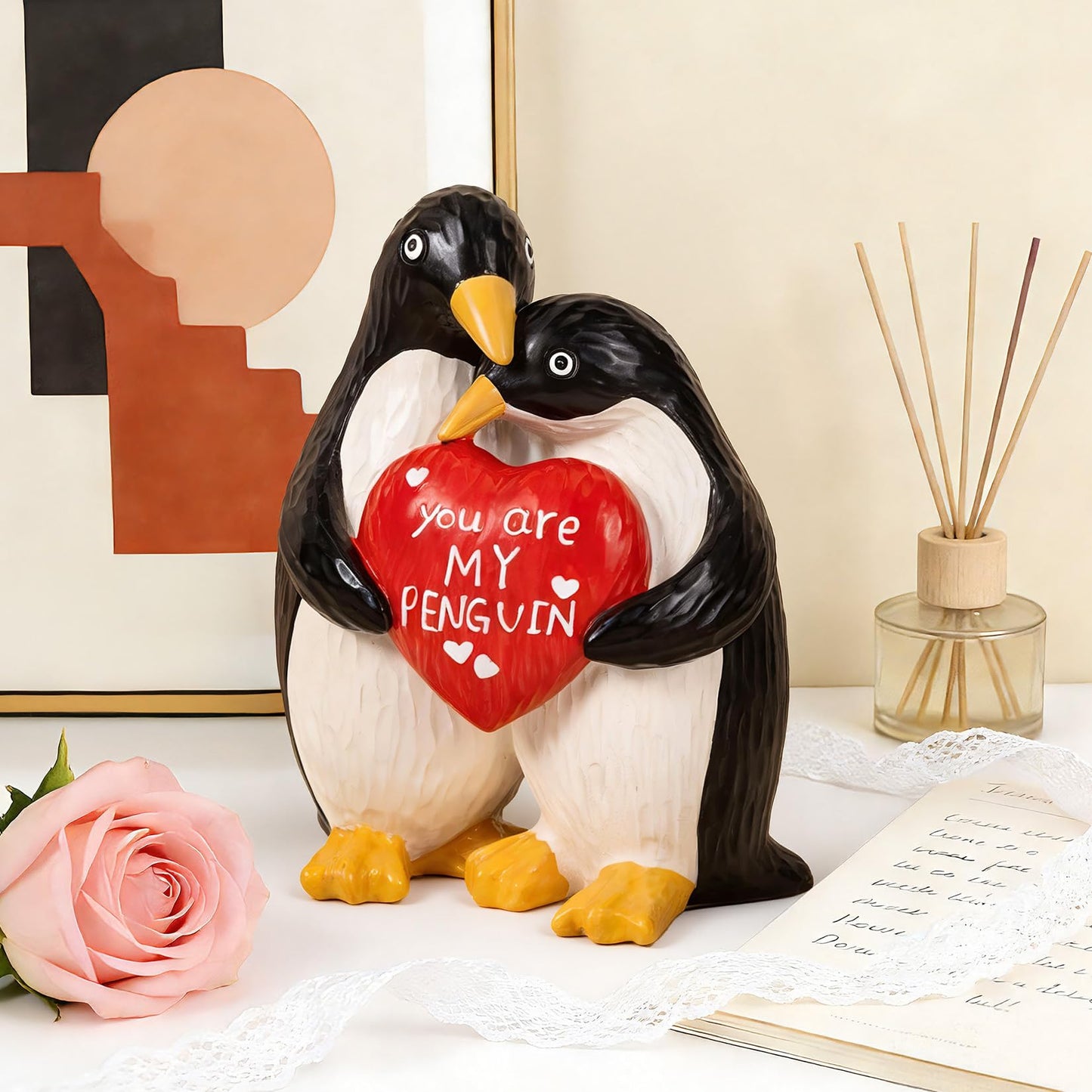 Hodola Anniversary Wedding Gifts for Women Men, Handcrafted Birthday Gift for Her Him Couple, I Love You Birthday Gift for Wife Husband, Penguin Figurine for Boyfriend Girlfriend