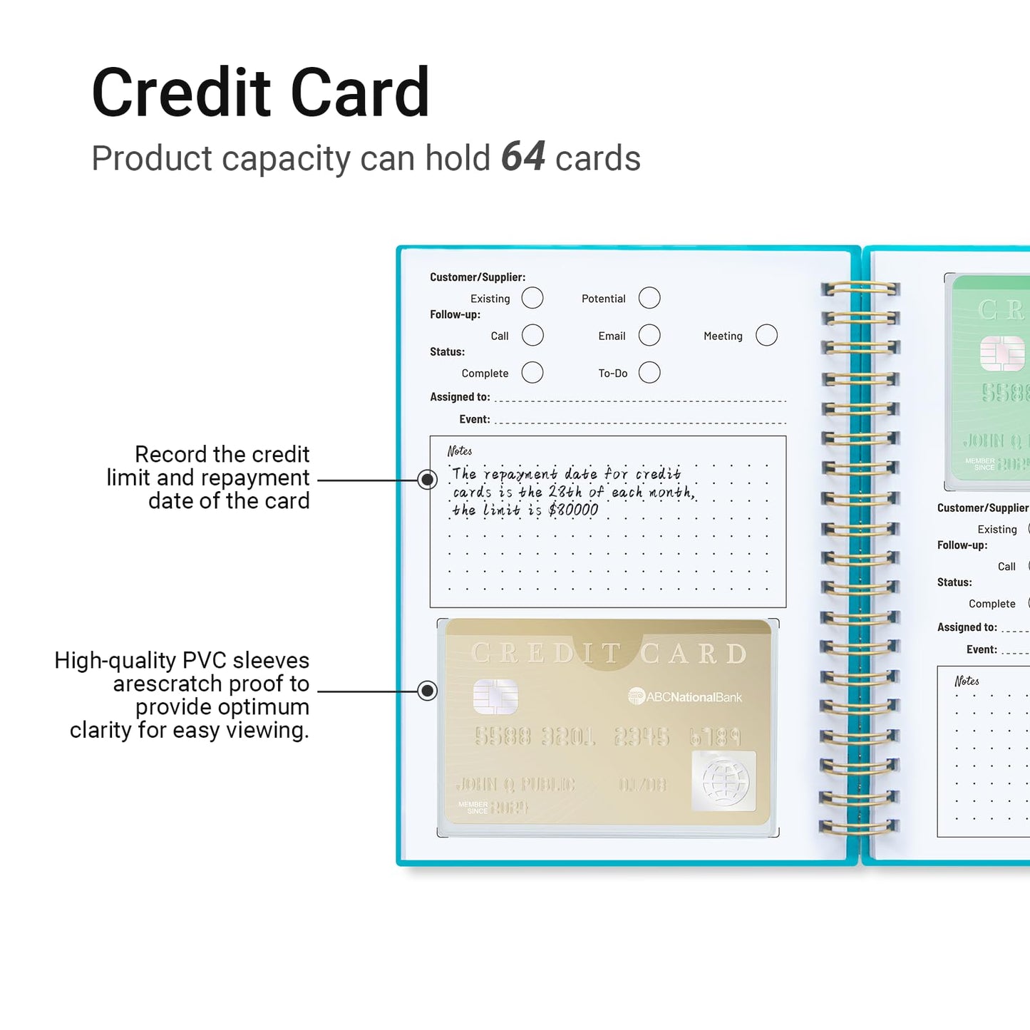 Onesky Business Card Organizer Book & Holder-Credit Card Organizer-Customer Info Tracking and Card Storage-Organizes Business, Credit, Shopping, Reward Cards; Capacity: 64 Cards (Lake green)