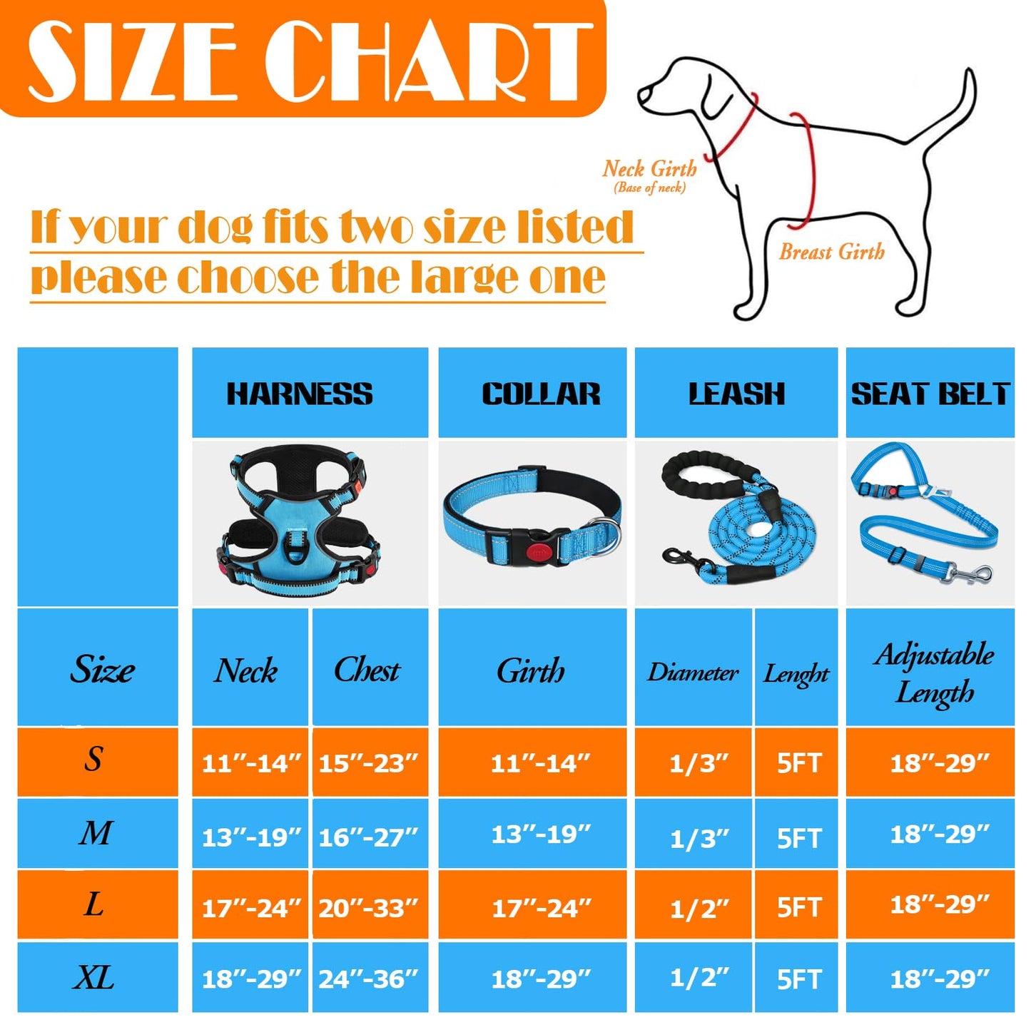 LOBEVE No Pull Dog Harness, Collar & Leash Set | Includes Dog Seat Belt, Collapsible Bowls & Poop Bag Dispenser. Ideal for Training, Walking, Hiking. Fits Small to Large Dogs(Blue-S)