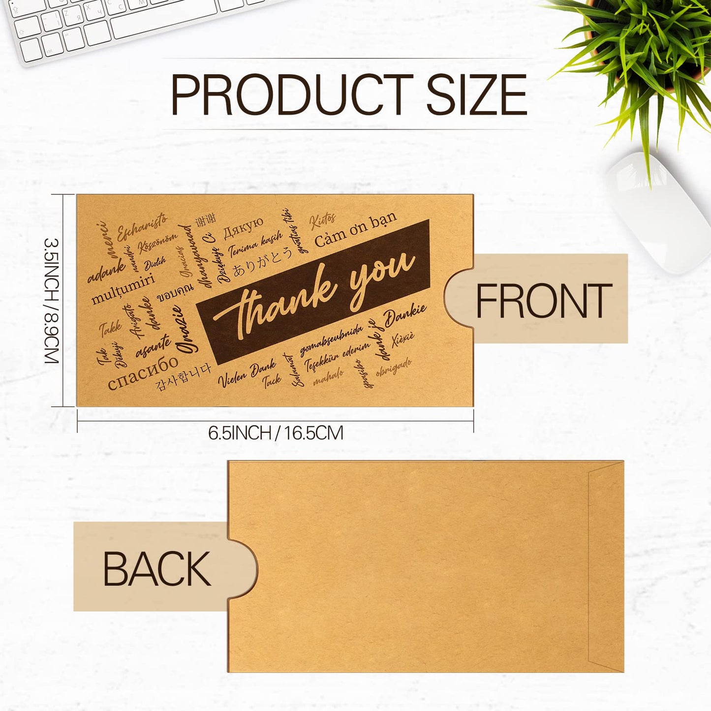 Crtiin 100 Pack Thank You Kraft Money Envelopes for Cash Gifts Gratuity Tip Envelopes Bulk 3.5 x 6.5 Inch Small Coin Mail Seed Packet Holders for Tips Stamps Key Cards Wage Currency Christmas Birthday