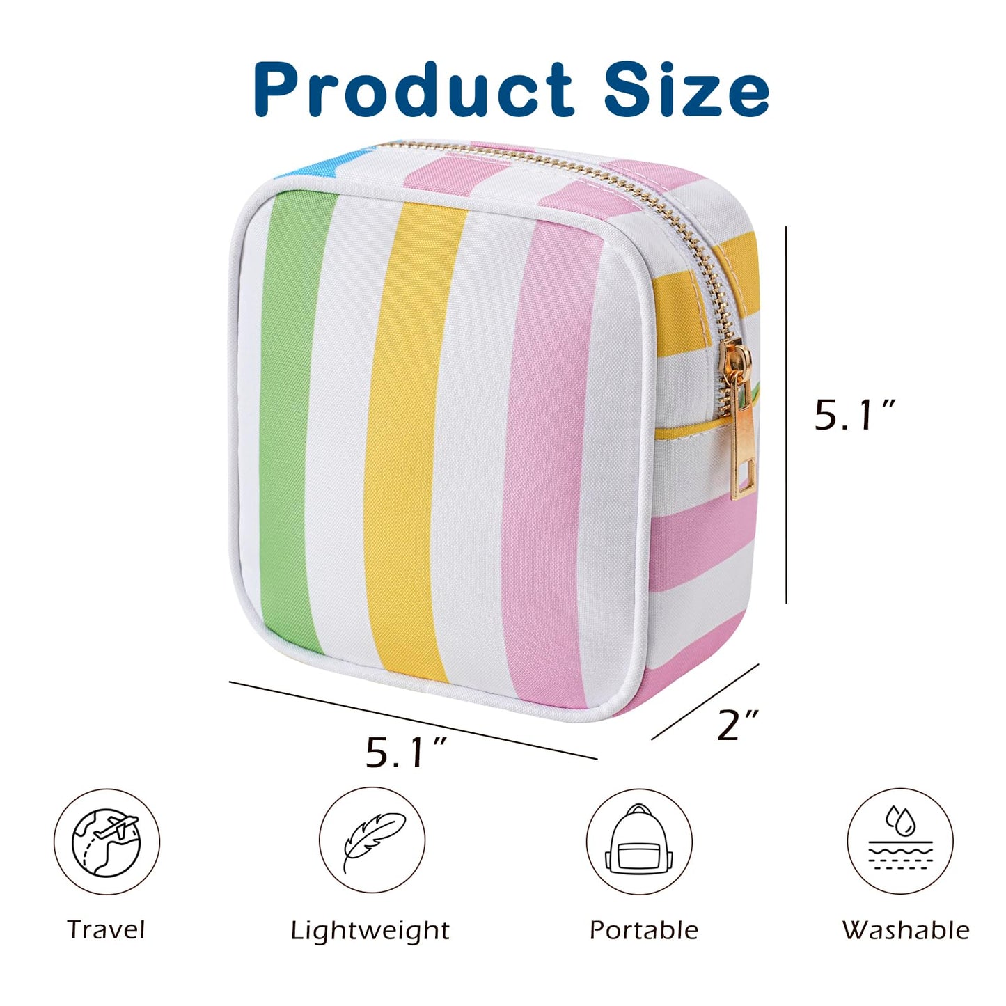 RSRSLEII Small Stripe Makeup Bag for Purse, Mini Cosmetics Bag with Zipper, Cute Cosmetic Pouch for Women Girls, Key Pocket Lipstick Pouch Card Holder Data Cable Organizer(06 Colorful Stripes)