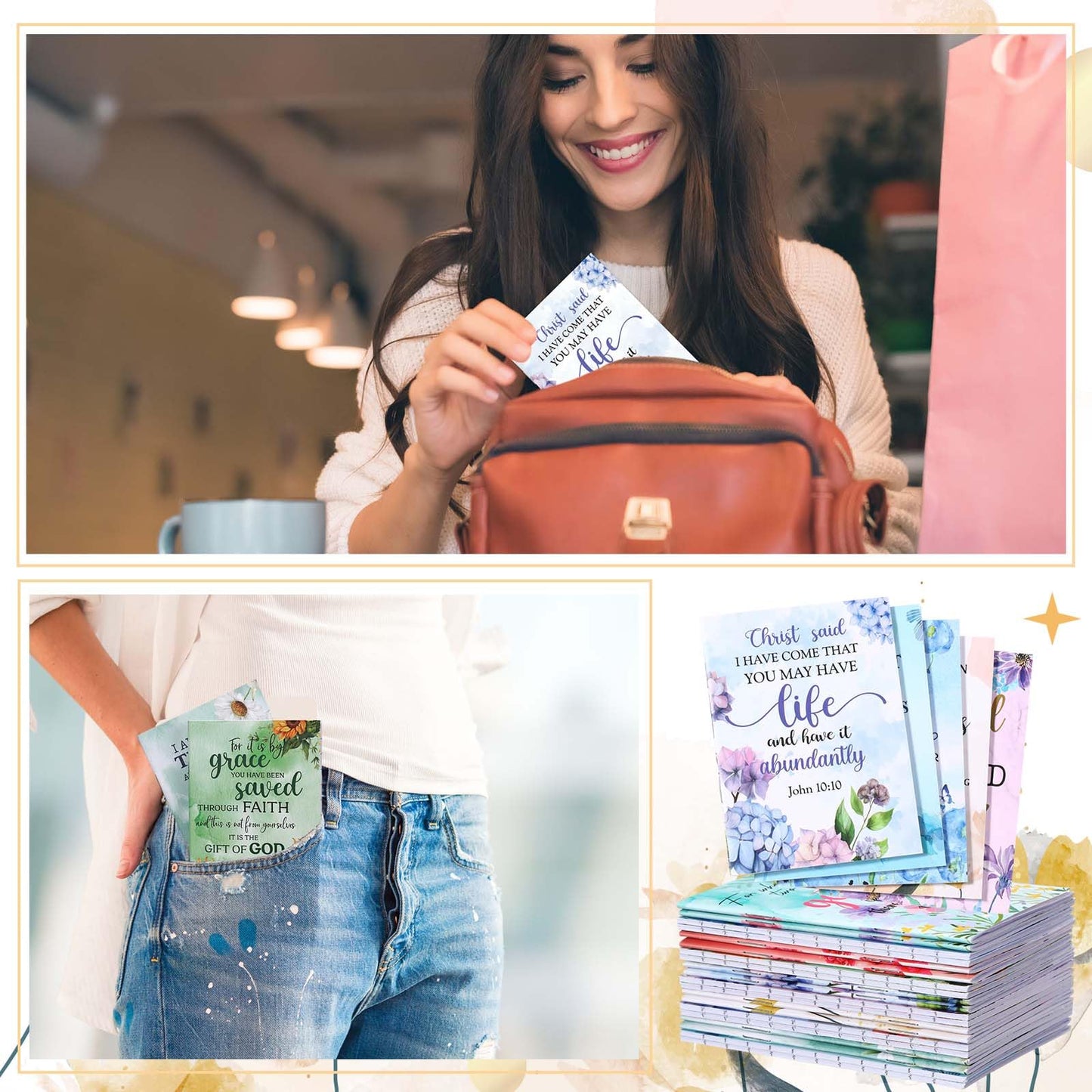 Kinlop 50 Pcs Easter Christian Gifts for Women, Small Prayer Journals with Bible Verses, Inspirational Religious Scripture Pocket Notebooks Bulk Set for Church Teachers Mother's Day (Floral)