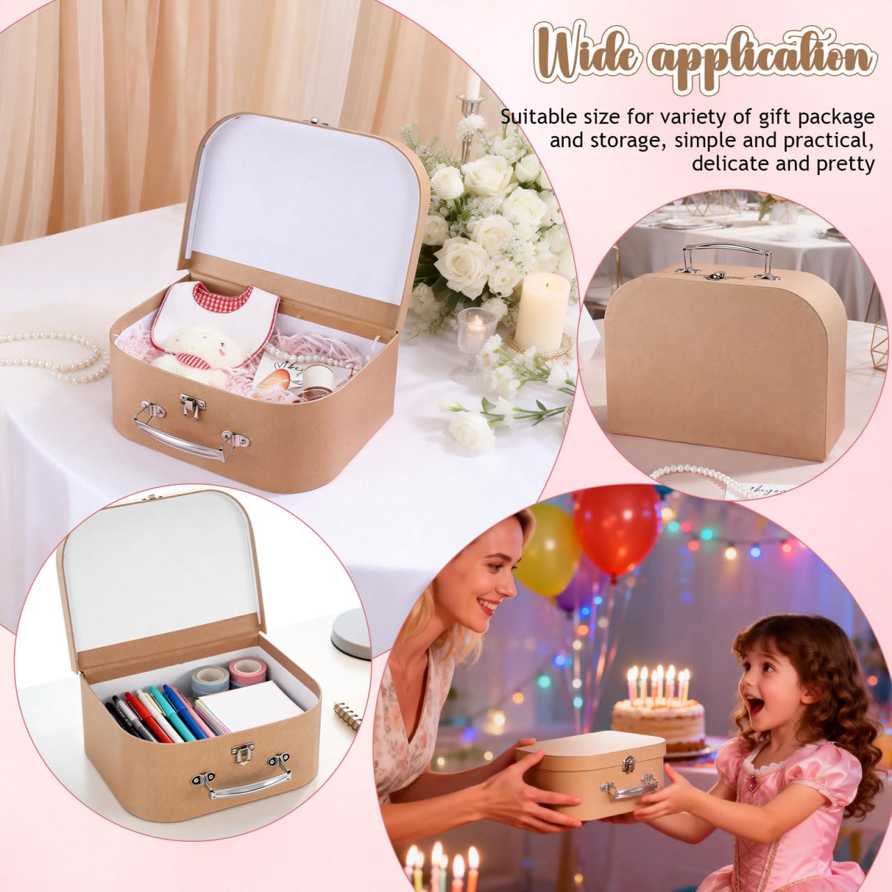 TEHAUX 10" Premium Kraft Paper Suitcase Gift Box with Metal Handle & Latch, Rustic Mini Cardboard Trunk for Bridesmaid Proposal, Keepsake Storage and DIY Wedding Party Favors (Light Brown)