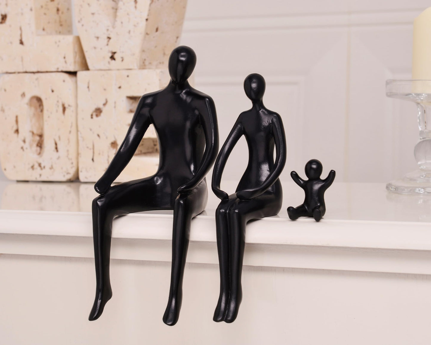 Quoowiit Black Bookshelf Decor Family Sculpture, Abstract Art Ornament Coffee Table Decor, Modern Aesthetic Family Figurine Decoration for Home Office Shelf Table Desk Living Room Set of 3