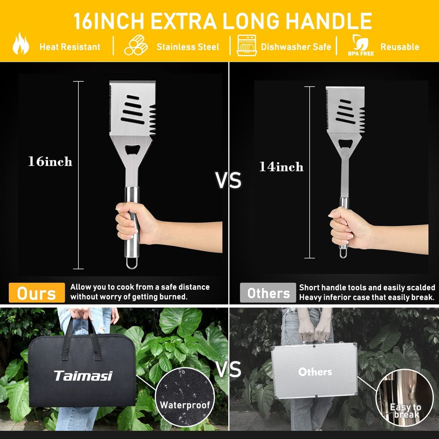 34Pcs Grill Accessories Grilling Gifts for Men, 16 Inches Heavy Duty BBQ Accessories, Stainless Steel BBQ Tools with Thermometer, Grill Mats for Backyard, BBQ Gifts Set for Men Women