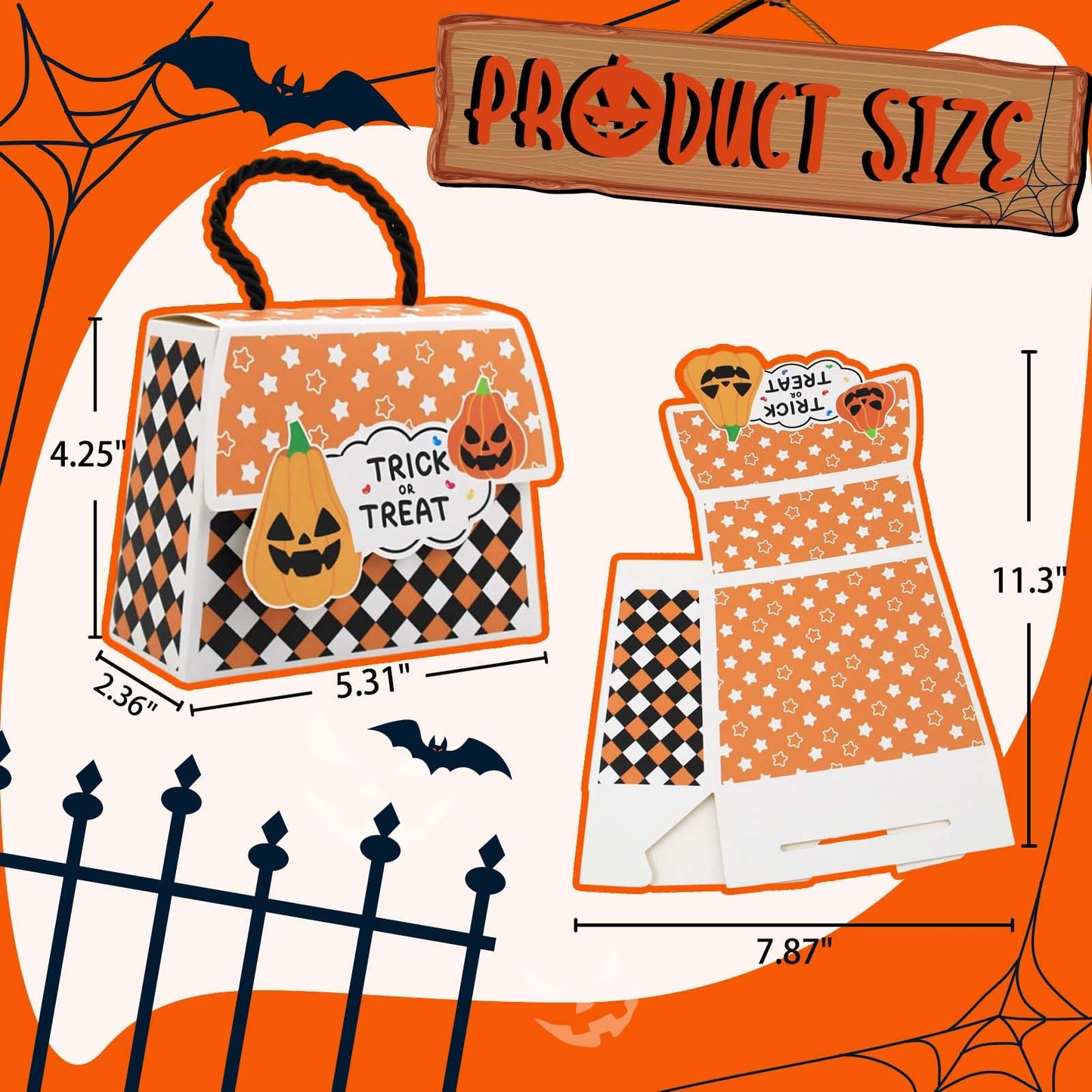 Halloween Treat Boxes with Handles, 4 Pack Trick or Treat Candy Bags for Kids, Pumpkin Ghost Witch Party Favor Gift Boxes for Halloween Party Supplies(20pcs)