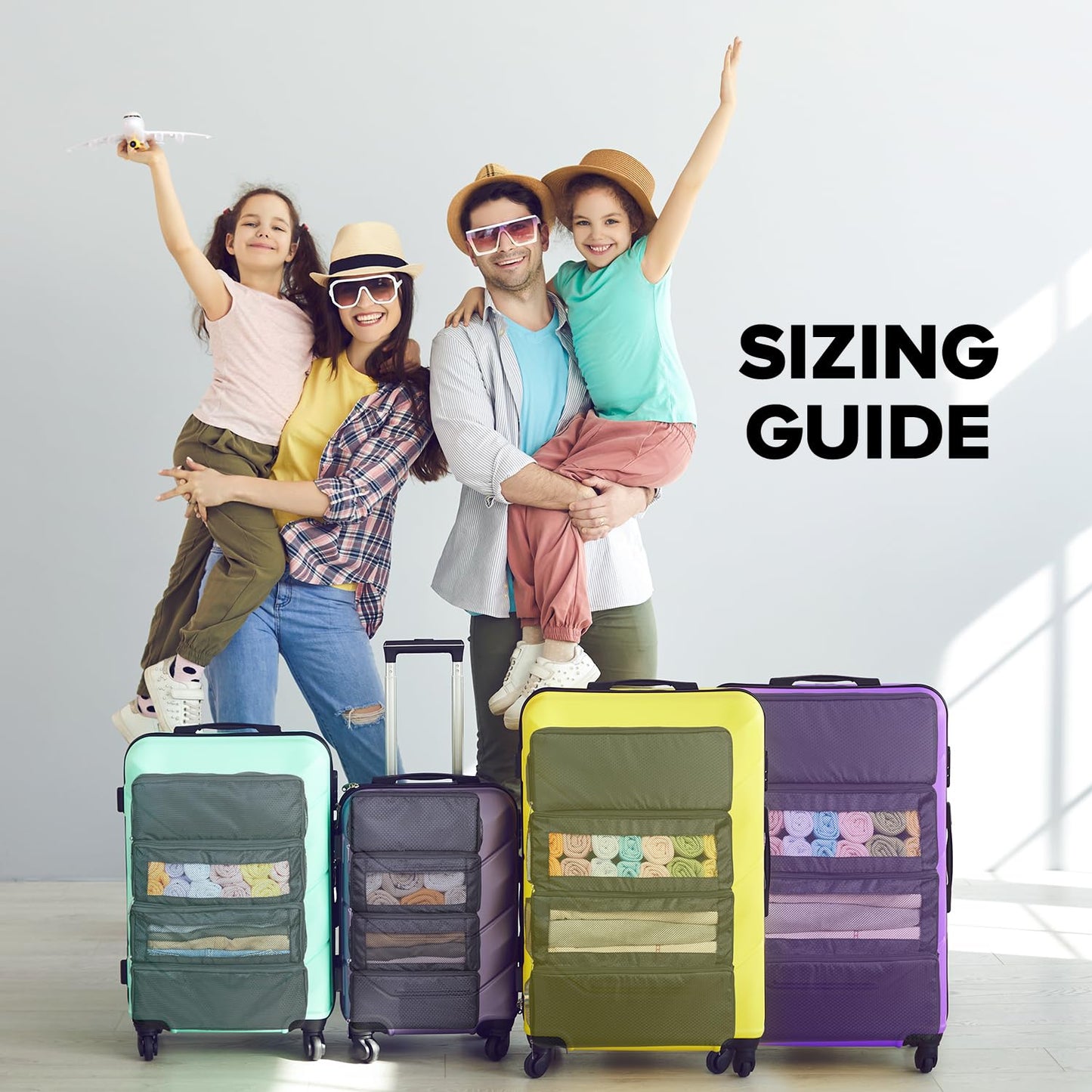 Vokelater Suitcase Organizer - Travel Luggage Organizer with Hanging Shelves & Packing Cubes - Collapsible, Portable, Carry-on, Medium, Black