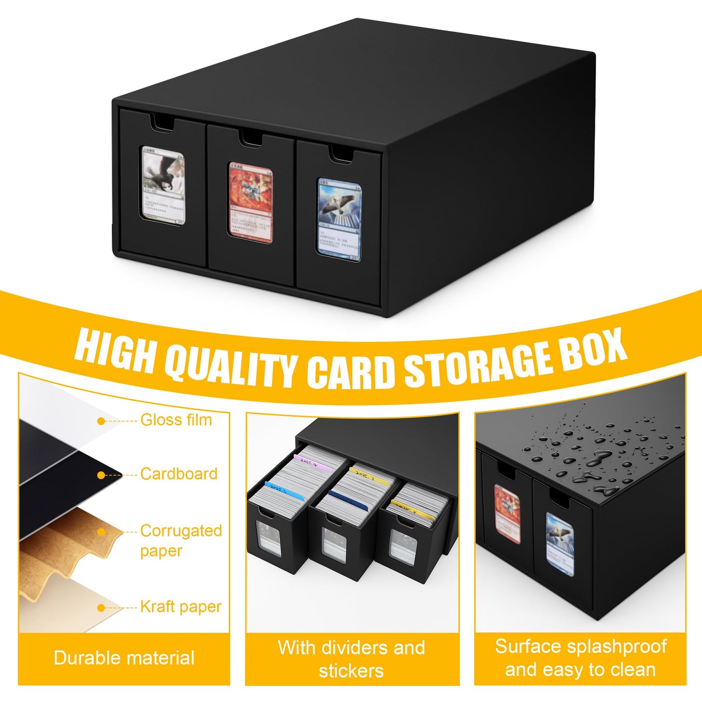 ROLOSI Trading Card Storage Box,[Viewing Windows] 12000+ Cardboard Cards Organizer Box with 48 Dividers for 5800+ Double-Sleeved Cards, for TCG,MTG,YuGiOh,PTCG, Game Sports Cards