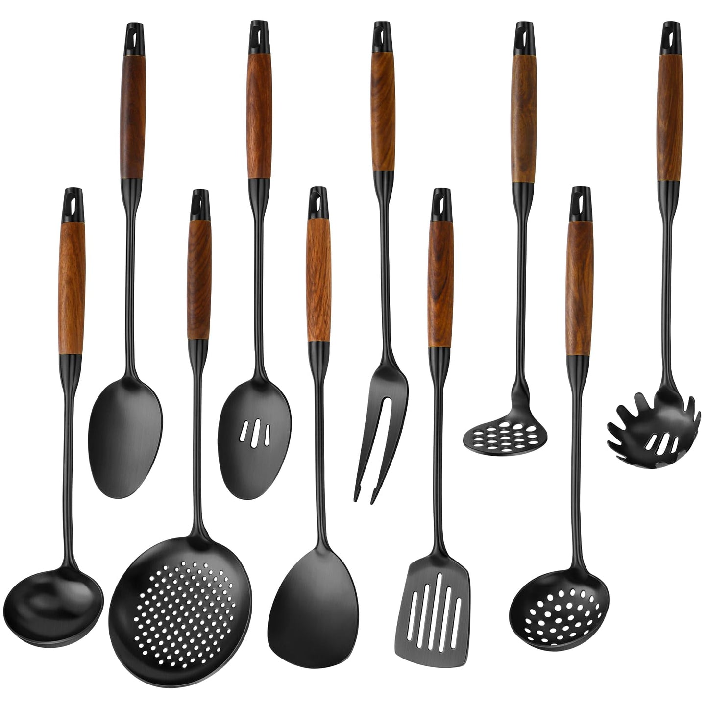 Izurok 18/10 Stainless Steel Kitchen Utensils Set,10 Piece Cooking Utensils With Wood Handle,Heat Resistant Kitchen Tool Set With Spatula,Spoon,Ladle,Skimmer,Slotted Turners,Pasta,Turner,Ladl,Fork
