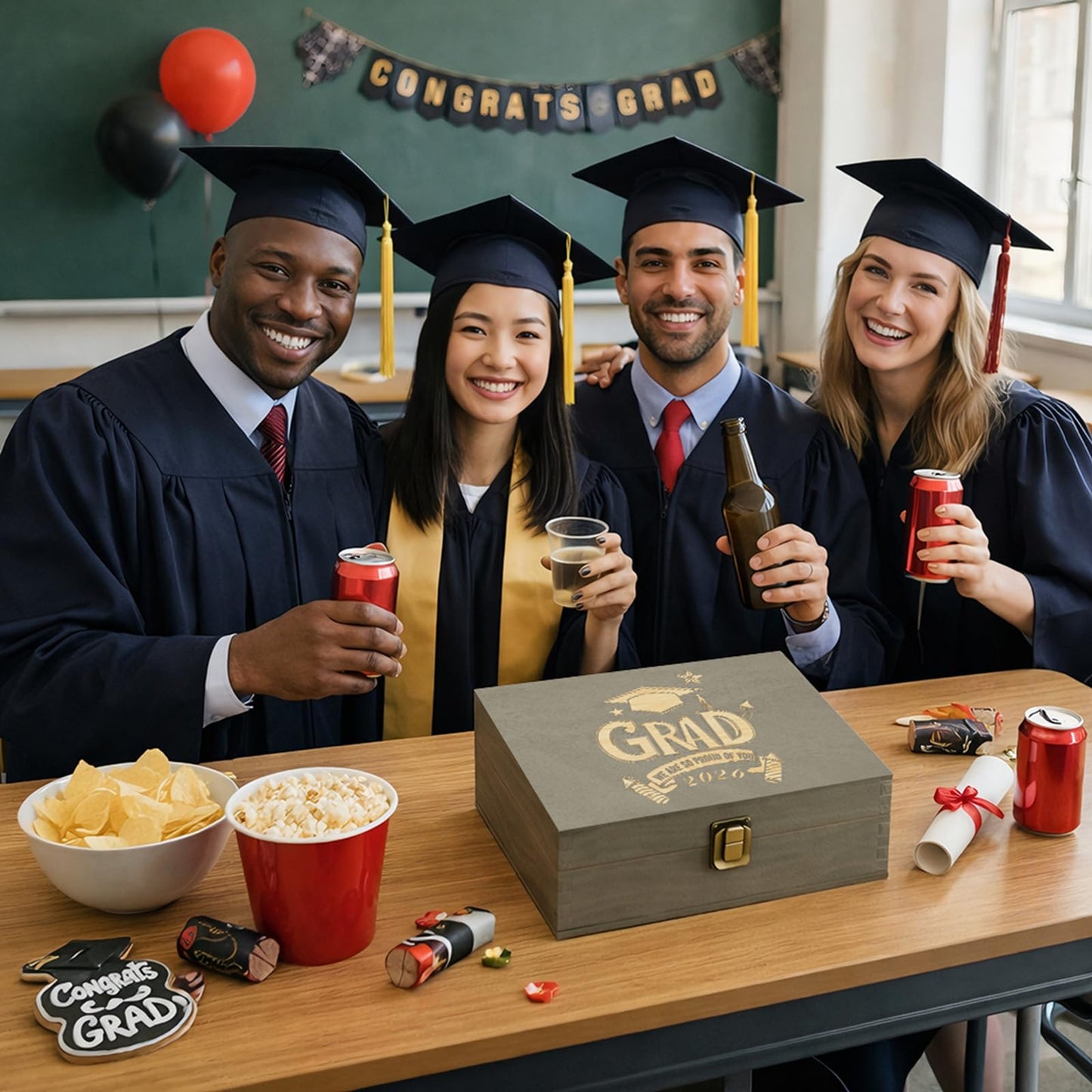 REMEIT Graduation Keepsake Box - Engraved Grad 2026 Wood Memory Box Congrats Grad Gift for Him Her, Perfect for Storing Graduation Memories & Mementos