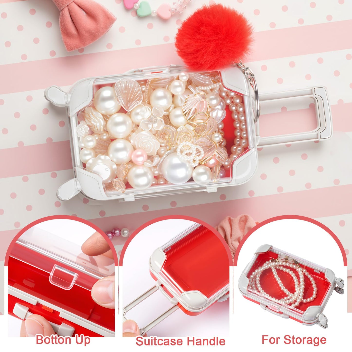 VioraWhite 20 Pcs Mini Suitcase Empty Storage Box and Plush Ball Keychain Candy Luggage Containers Packaging Case for Bridal Shower Baby Shower Party Favors Travel Gifts (Red)