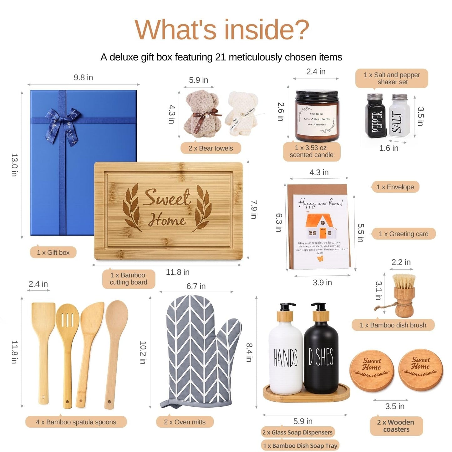 Housewarming Gifts New Home Basket，21-Piece Including Cutting Board, Handwashing Set, and Aromatherapy – Ideal for Housewarming Gift for Couples, New Home Families, and Closing Gifts for Home Buyers