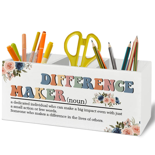 XLDLIOO Difference Maker Gift, Office Decor for Women, Pen Pencil Holder Organizer for Desk Accessories, Appreciation Thank You Gifts for Teachers Boss Leader Coworkers Wooden Box Sign