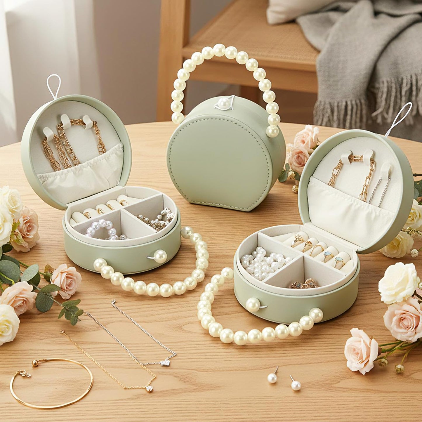 Weysat 8 Pack Travel Jewelry Case Gifts Box Bulk Mini Bridesmaid Jewelry Box Earring Storage Organizer Women Proposal Gifts(Sage Green)