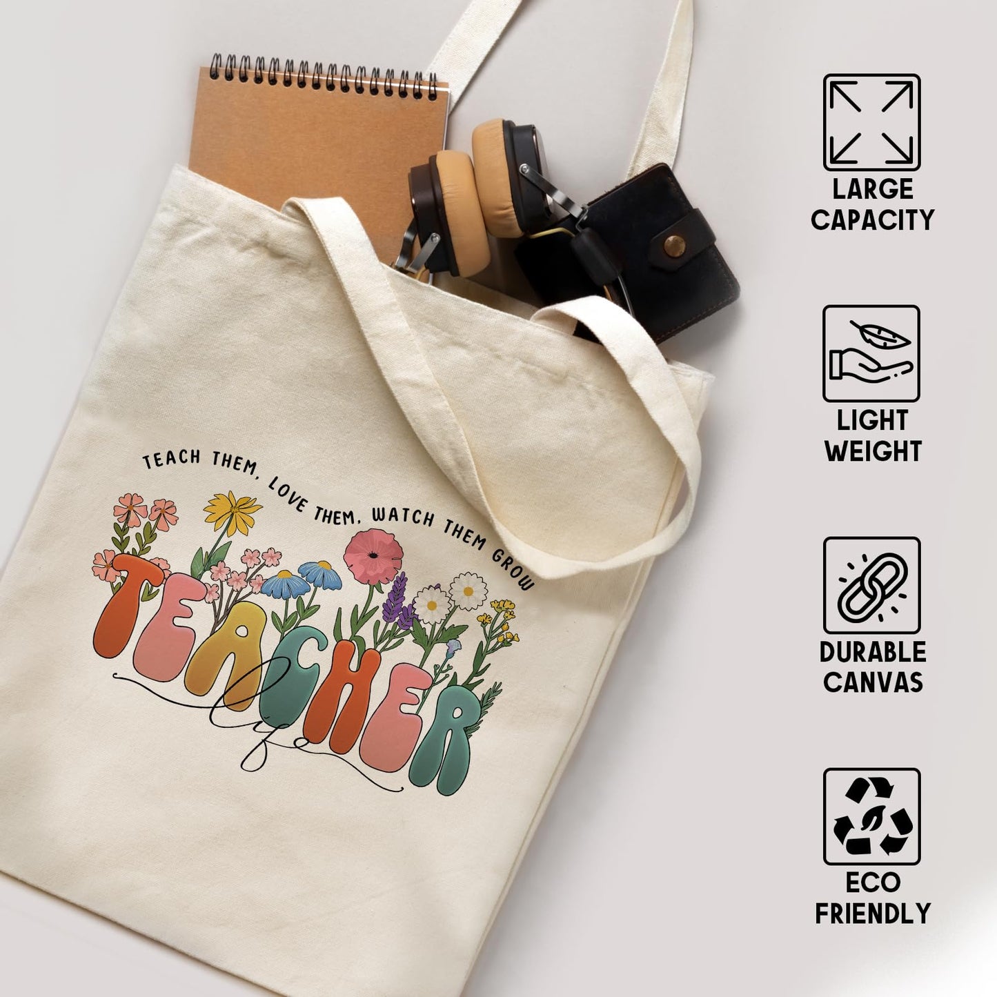 bmuvghi Teacher Appreciation Gifts Canvas Tote Bag Reusable Shopping Grocery Bags Birthday Gift for Teachers Women