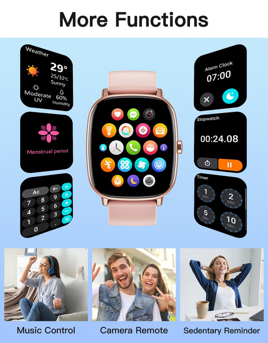 HUAKUA Smart Watches for Women with GPS Built-in, Answer/Make Calls, 1.95" Smartwatch for iPhone/Android Phones, Fitness Watch with Heart Rate/Sleep Monitor 100+ Sports Modes IP68 Waterproof (Pink)