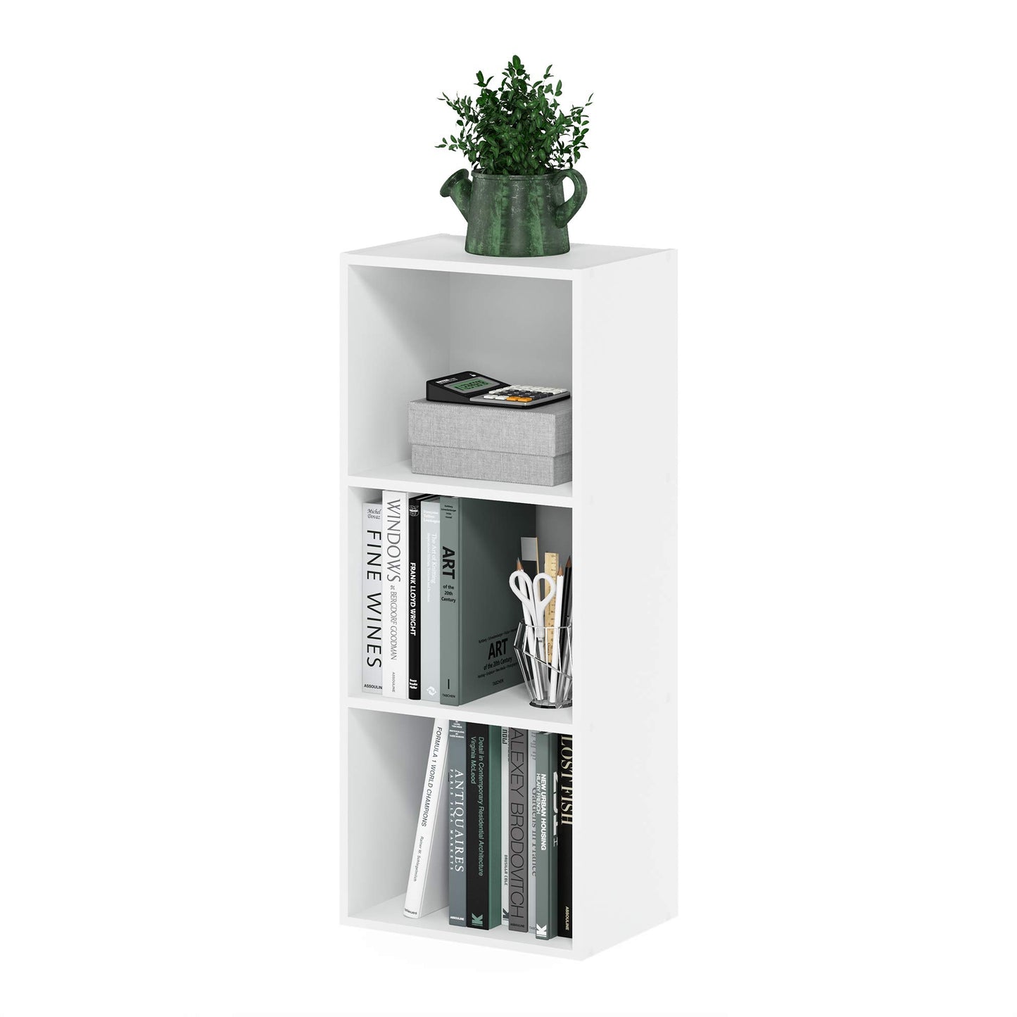 Furinno LUDER Book Shelf, 3-Cube Bookshelf, Bookcase with Open Shelves, 9.3 x 12 x 31.5, Easy Assembly, for Living Room, Bedroom, Home Office, White