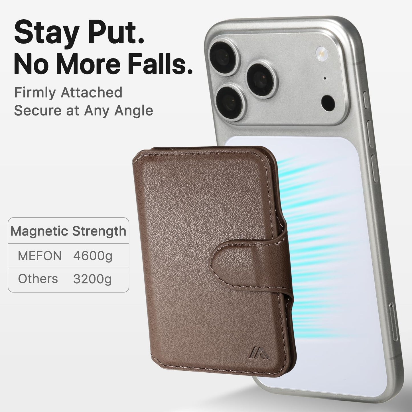 MEFON for MagSafe Wallet, Magnetic Phone Wallet RFID Blocking, Slim 5-8 Card Holder with Cash Slot & Clear ID Window, Minimalist Mag Safe Wallets for iPhone 17/16/15/14/13/12 Series, Mocha Brown