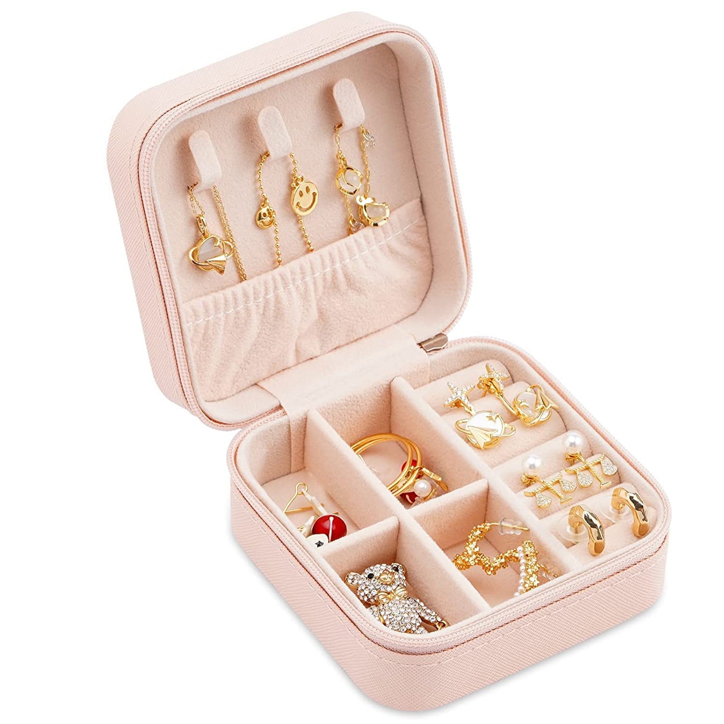 Neveika 2pcs Portable Travel Mini Jewelry Box Leather Jewellery Ring Organizer Case Storage Gift Box Girls Women (pink).