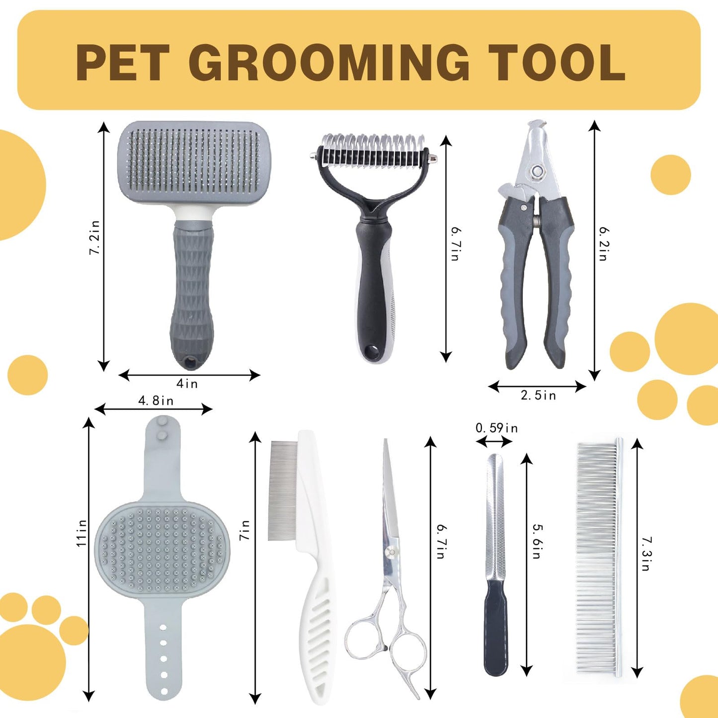 Pet Grooming Tools Kit for Dogs and Cats,8-in-One Home Pet Grooming Set,Includes Safety Scissors Set,Hair Removal Brush, Nail Clipper and File for Small Medium Large Dogs and Cats