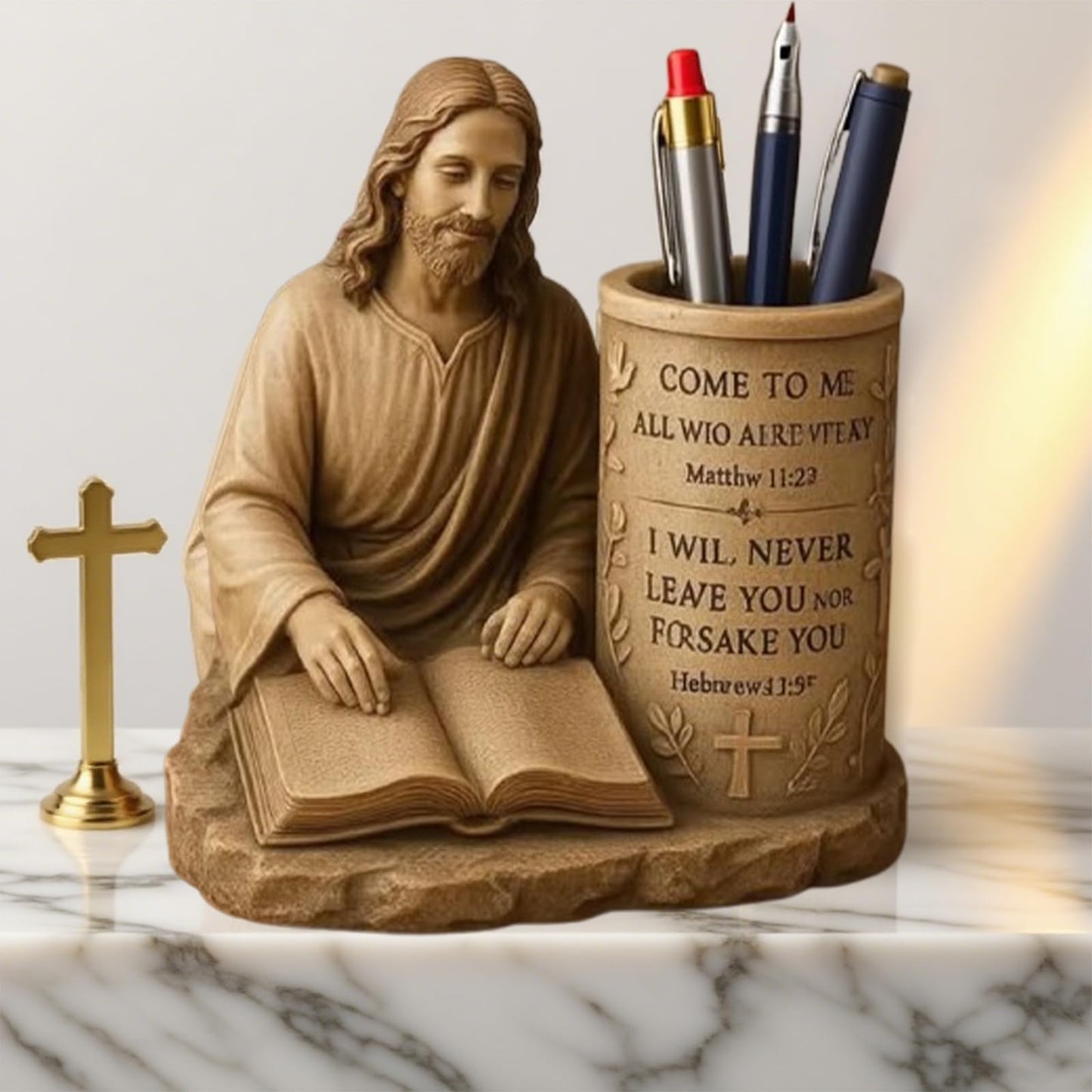 jklhkmhj Jesus Pen Holder With Bible Verse,Jesus Inspirational Religious Bible Verse Pen Holder Thoughtful Christian Gifts for All Perfect for Office School Home and Stationery Essentials