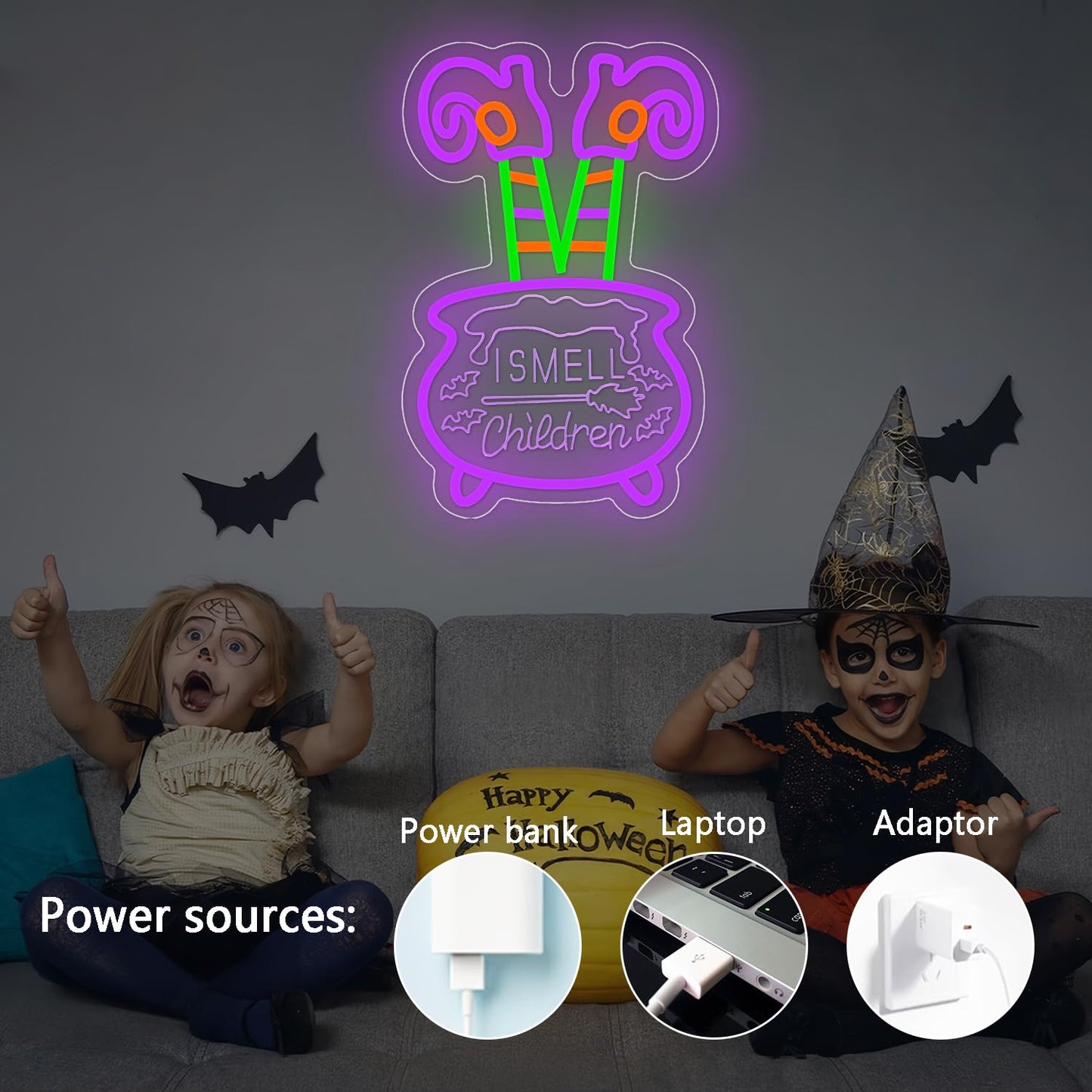 Halloween Neon Sign Dimmable I Smell Chiedren Neon Sign for Wall Decor Halloween Witch Led Neon Light Sign for Halloween Led Sign Halloween Decorations Party Decor Home Bar