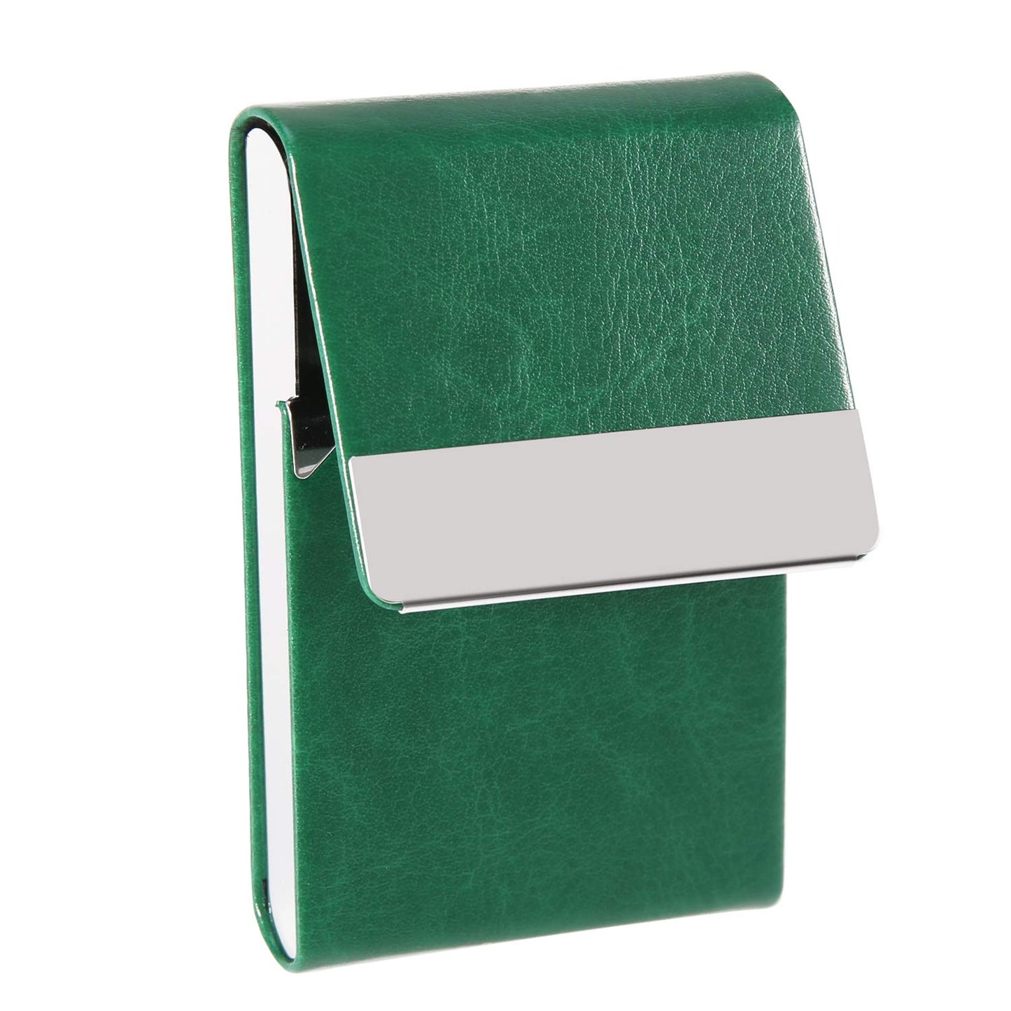 JuneLsy Business Card Holder Case - Professional PU Leather Metal Name Card Holder Pocket Business Card Carrier for Men & Women with Magnetic Shut (S-Dark green)