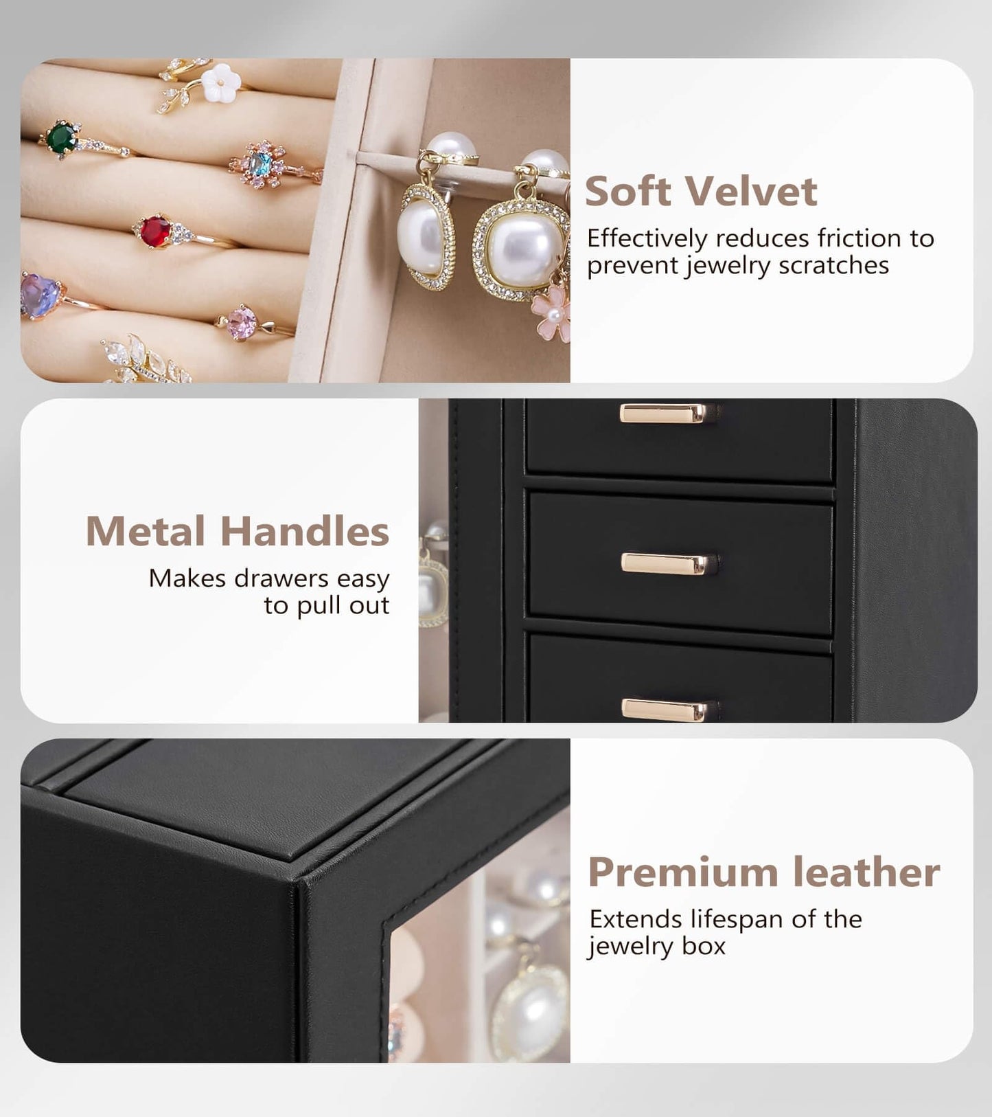 Homde Jewelry Organizer large for Dresser: Big Jewelry Box for Women - Holder with Drawers - Elegent Necklace Earring Ring Display Modern Gift (Black)