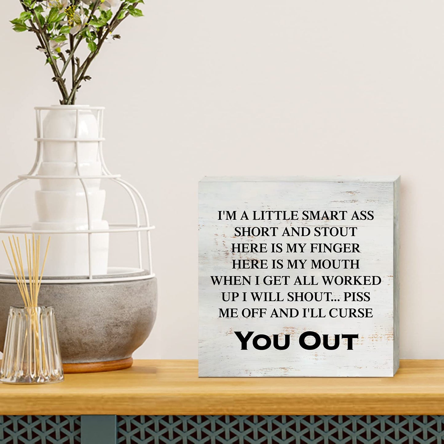 I’m a Little Smart Wooden Box Sign with Saying Desk Decor 5 x 5 Inch Sarcastic Box Sign Wood Plaque Block Sign Rustic Home Decor