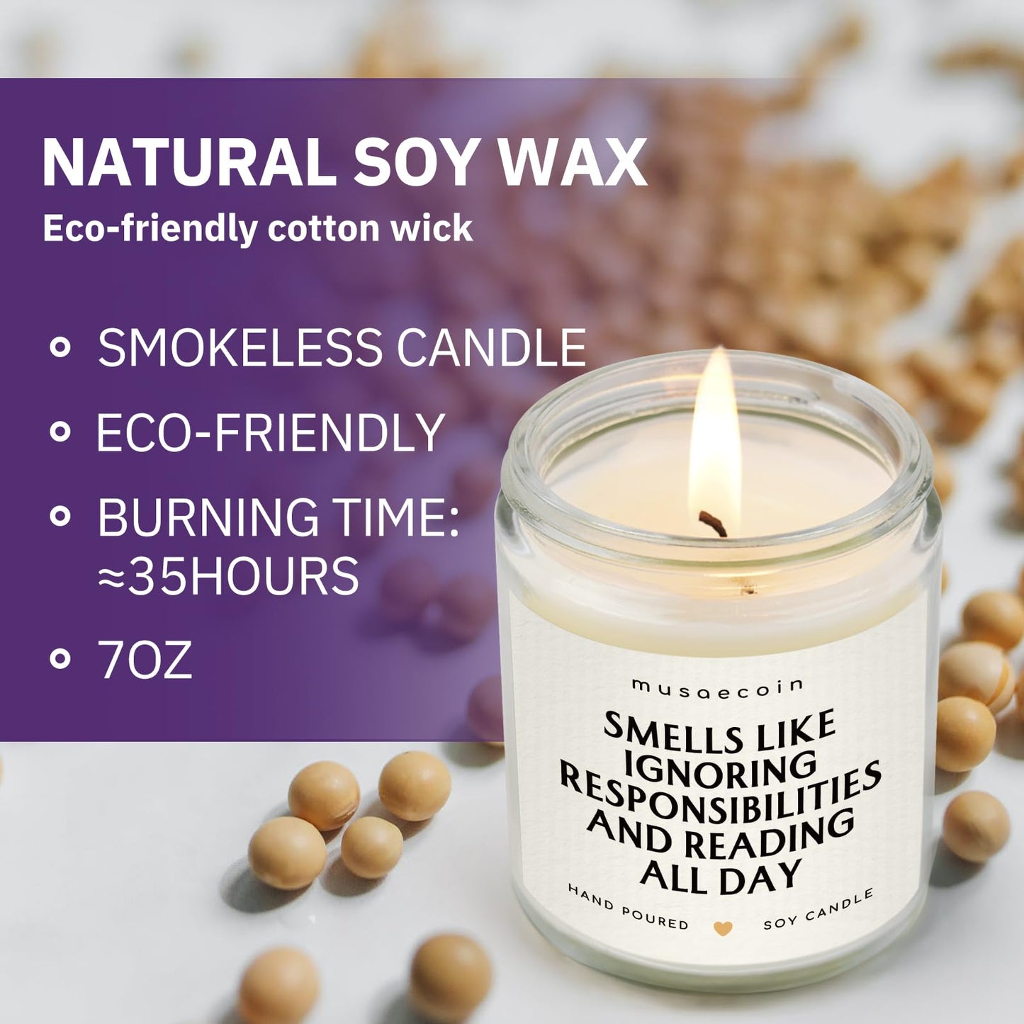 musaecoin Book Lovers Gifts, Funny Gifts for Book Lovers, Birthday Bookish Presents for Readers Librarian Bookworm - Handmade Lavender Candle 7oz