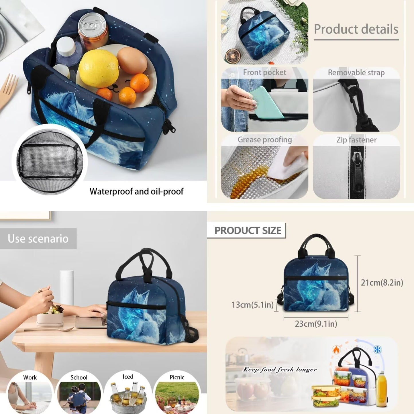 Noteligou Foxes Backpack for School Teens Girls Bookbag with Lunch Box Pencil Case and Water Bottle Sleeve 4-in-1 Aesthetic Girl School Backpack with Side Pockets 17 inch Students Shoulder Bag