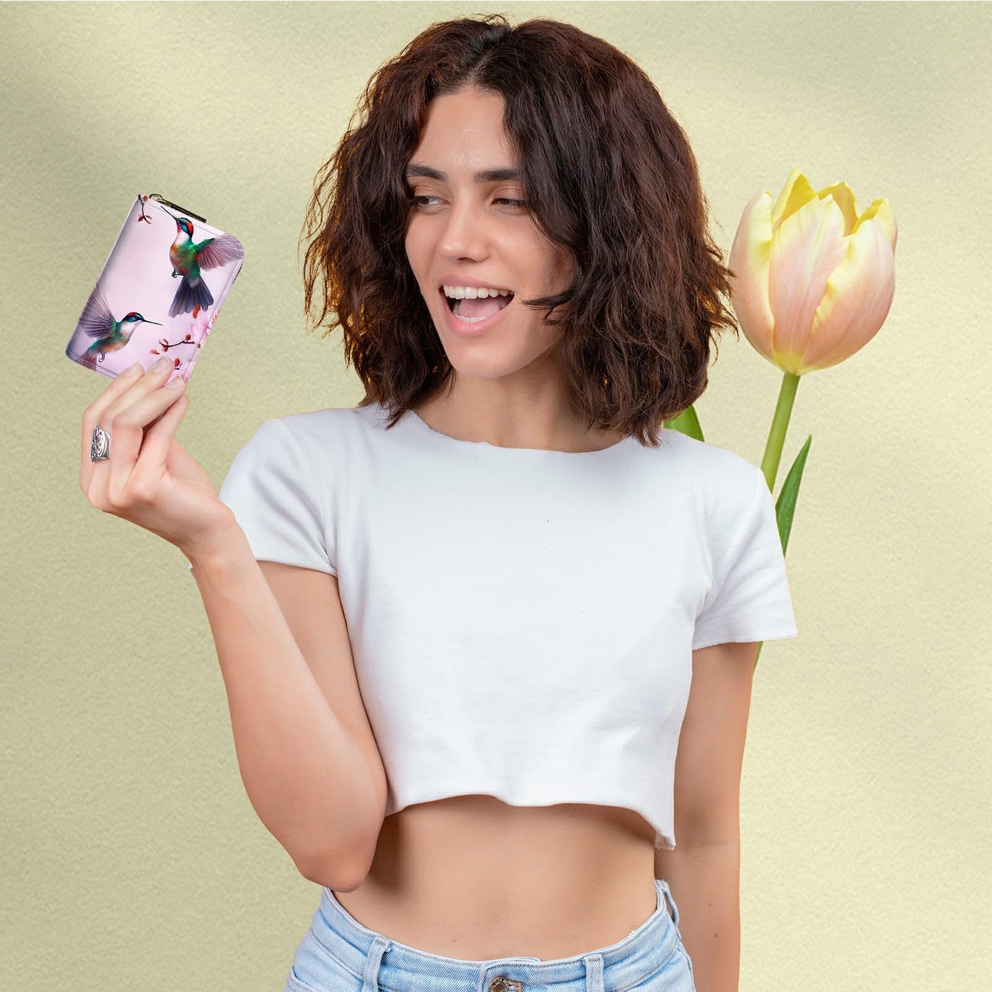 DIGTIALL Hummingbird Flower Credit Card Holder for Women with Zipper Small Credit Card Wallet PU Leather RFID Blocking Wallet Card Organizer Wallets Accordion Wallets Gift for Women or Men