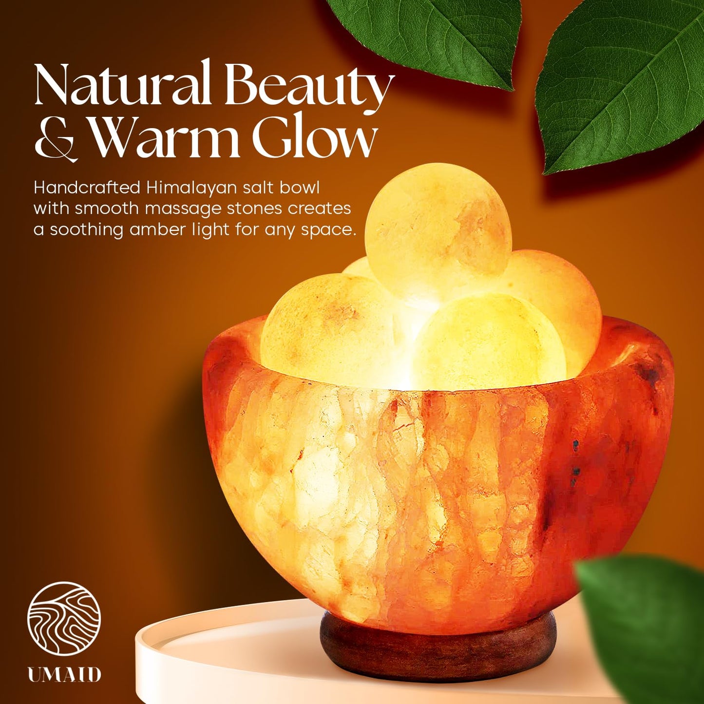 UMAID Himalayan Salt Lamp Bowl with 6 Massage Balls, Mothers Day Gifts for Mom, Dimmable Pink Rock Salt Lamp Light, Unique Home Decor for Bedroom, Spa Relaxation & Meditation