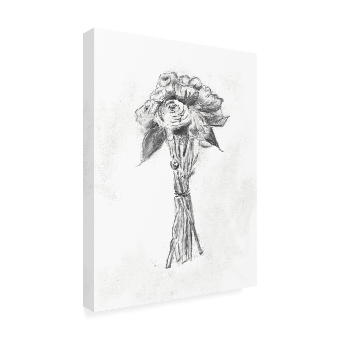 Trademark Fine Art Canvas Wall Art - Line and Brush 'Bouquet Charcoal' Wall Art for Living Room, Bedroom, or Office Décor