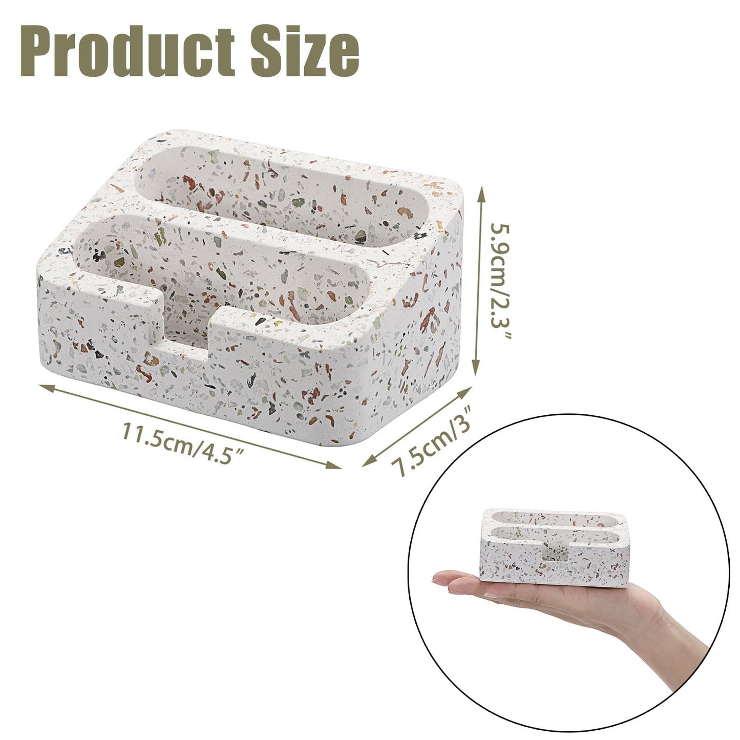 Hipiwe Business Card Holder Stand for Desk, 2 Slots Terrazzo Business Name Card Display Stand for Women Men Desktop Concrete Business Card Organizer for Office, Fits for 100 Business Cards