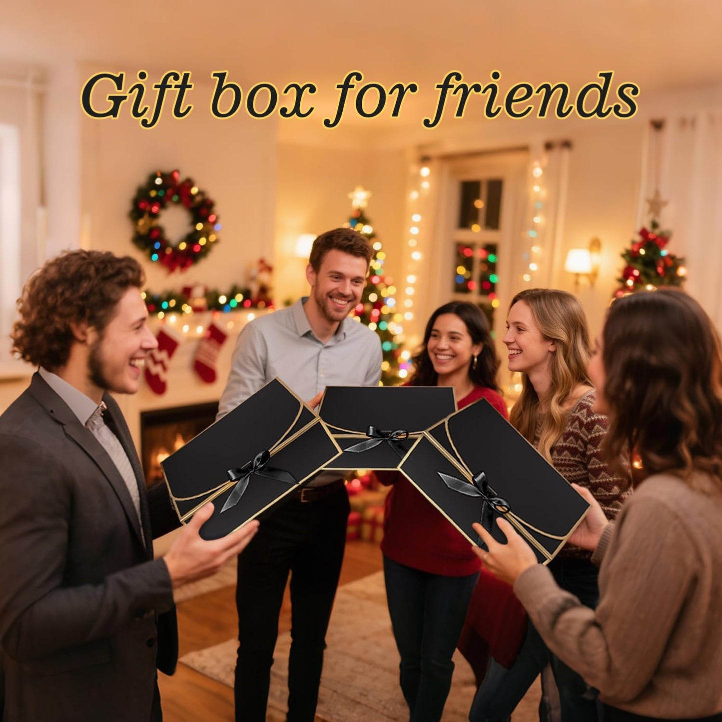 WLUSEAXI 10Pack Black Gift Boxes, 10.6x7.8x3.1Inch Bridesmaid Proposal Box with Ribbons, Gift Boxes with Lids for Presents, Mother's Day, Wedding, Groomsmen Proposal, Birthday Party