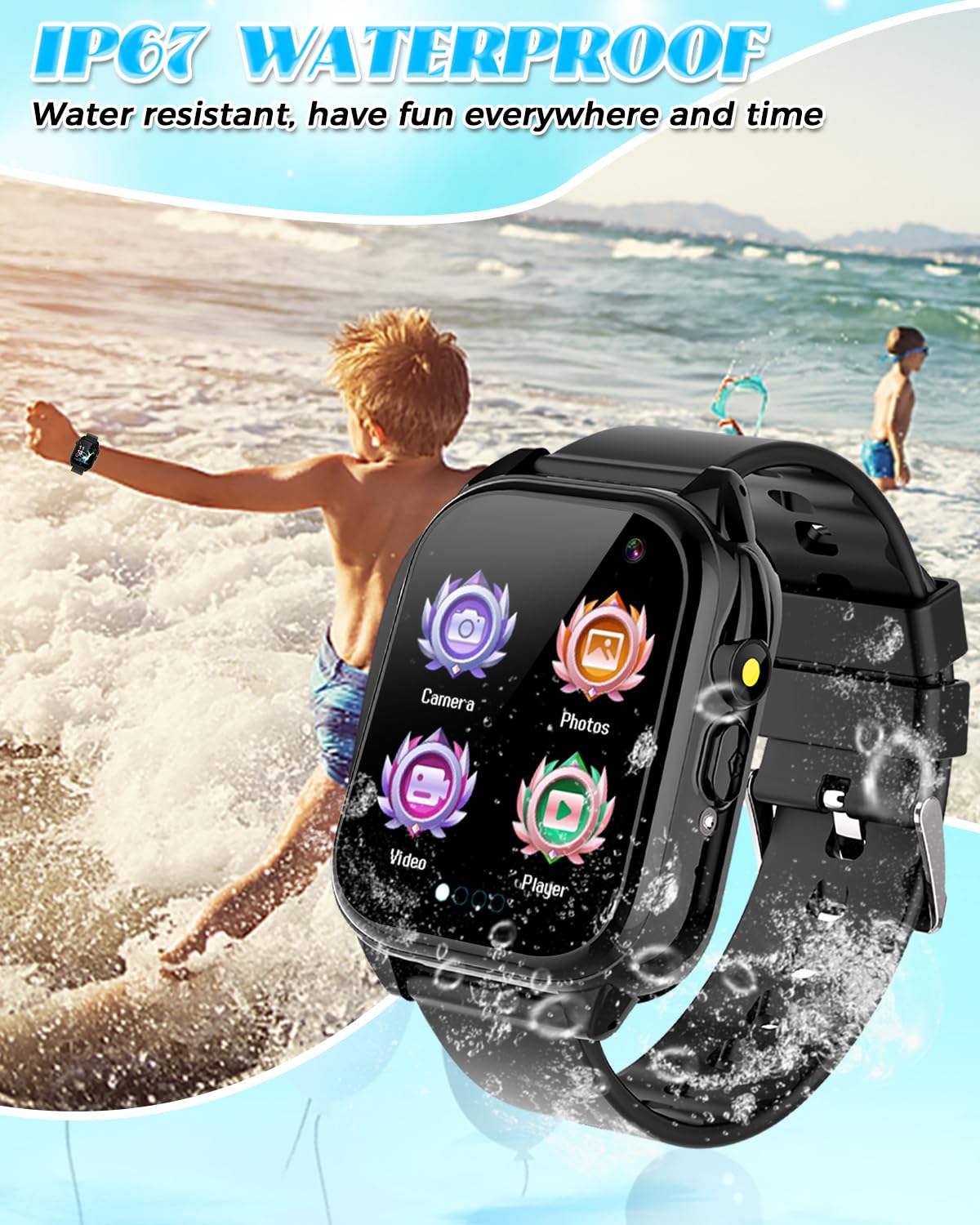 Semloo Waterproof Smart Watch for Kids 3-12 Years Old Boys Toys with 26 Games, Video Camera, Pedometer, Music Player, Alarm Clock, Flashlight, HD Touchscreen Toddler Watches Girls Birthdays Gifts