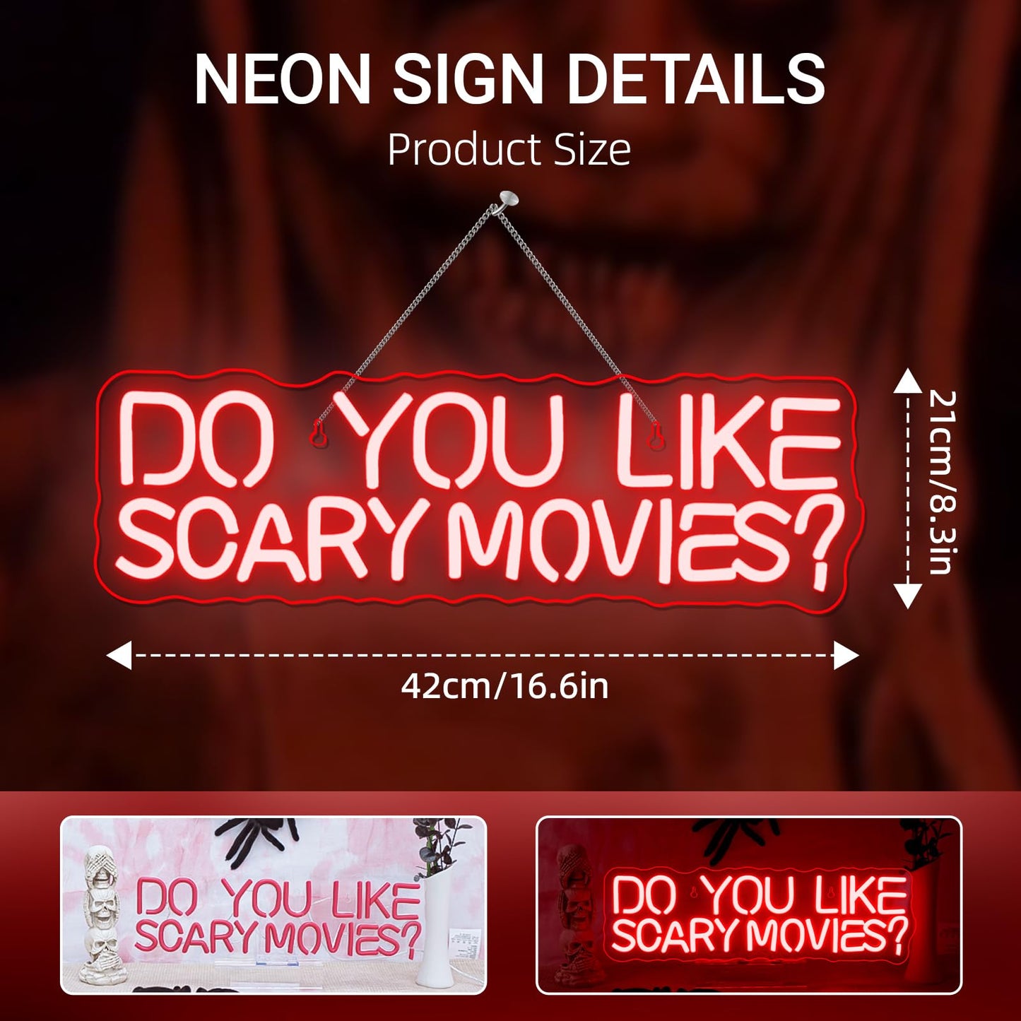 FAXFSIGN Do You Like Scary Movies Neon Sign Horror Cinema Neon Signs for Wall Decor LED Night Light for Escape Room Bar Club Party Teen Boy Man Cave Game Gothic Halloween Decoration