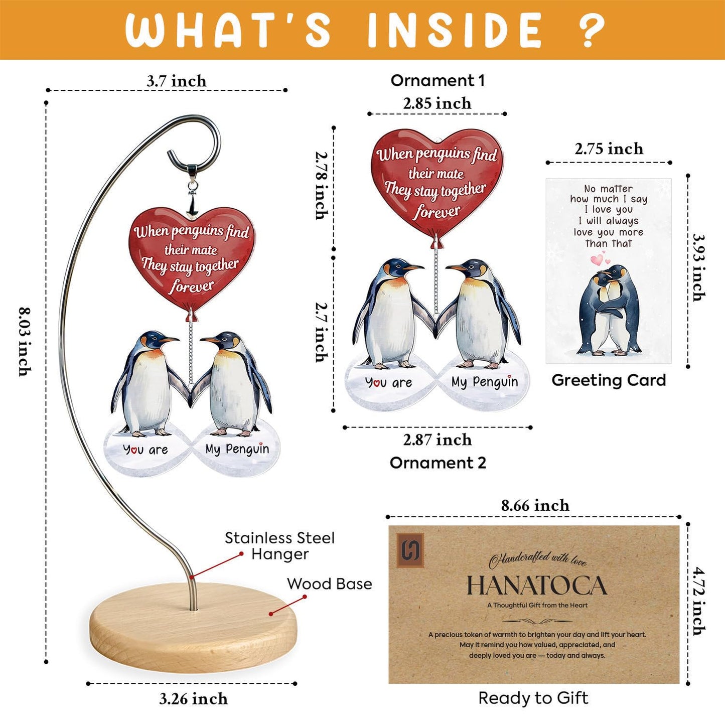 Gifts for Him Her - Wedding for Women Men Couple - Birthday Gift for Girlfriend Boyfriend - Romantic I Love You Gift for Wife - Couple Penguin Ornaments for Christmas Valentines Day