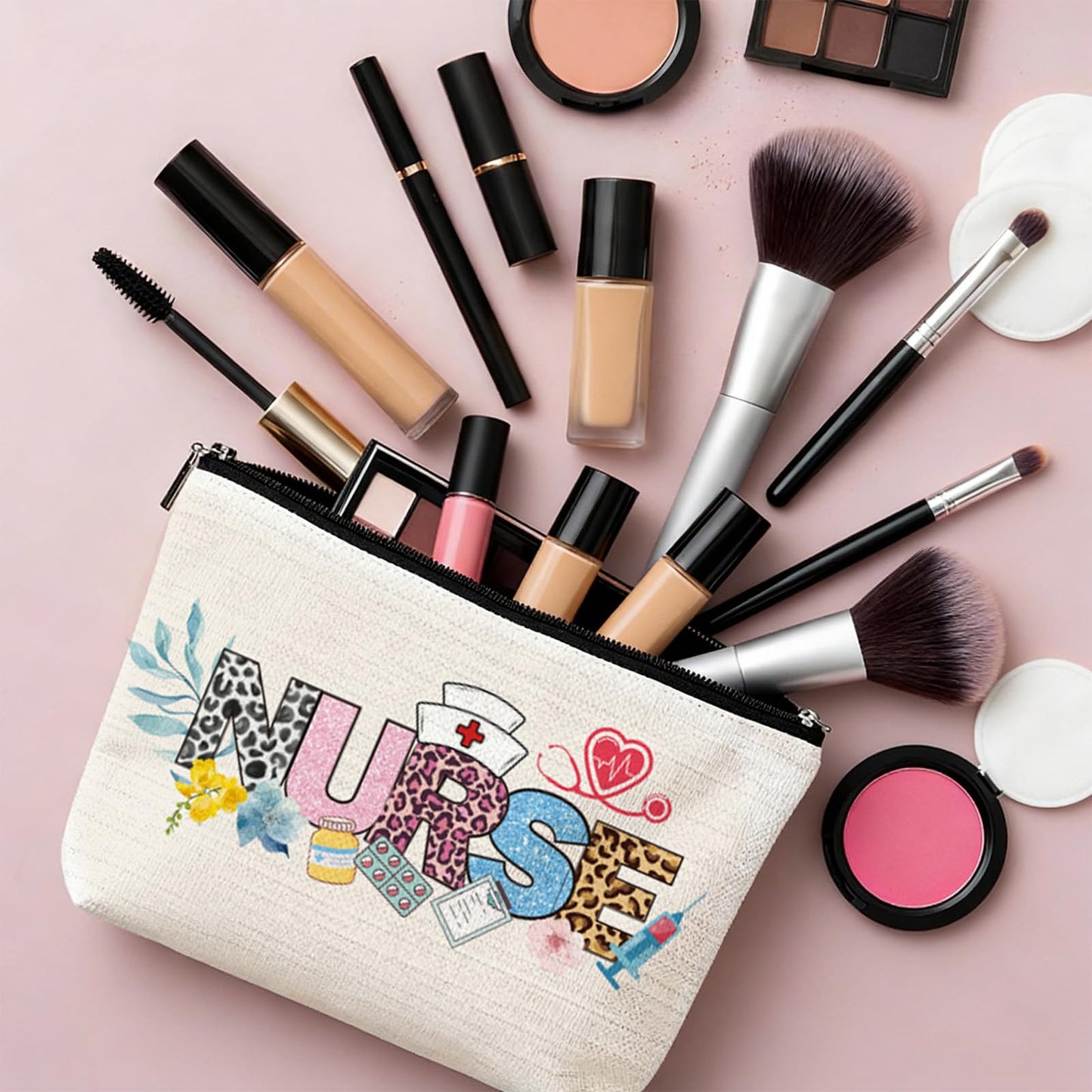 VeloKomo Nurse Gifts for Women - 5 Pcs Canvas Tote Bag Makeup Bag Glass Cup Keychain with Greeting Card Set Appreciation Graduation Retirement Nurses Week Gift for Nursing Student Daughter Coworkers