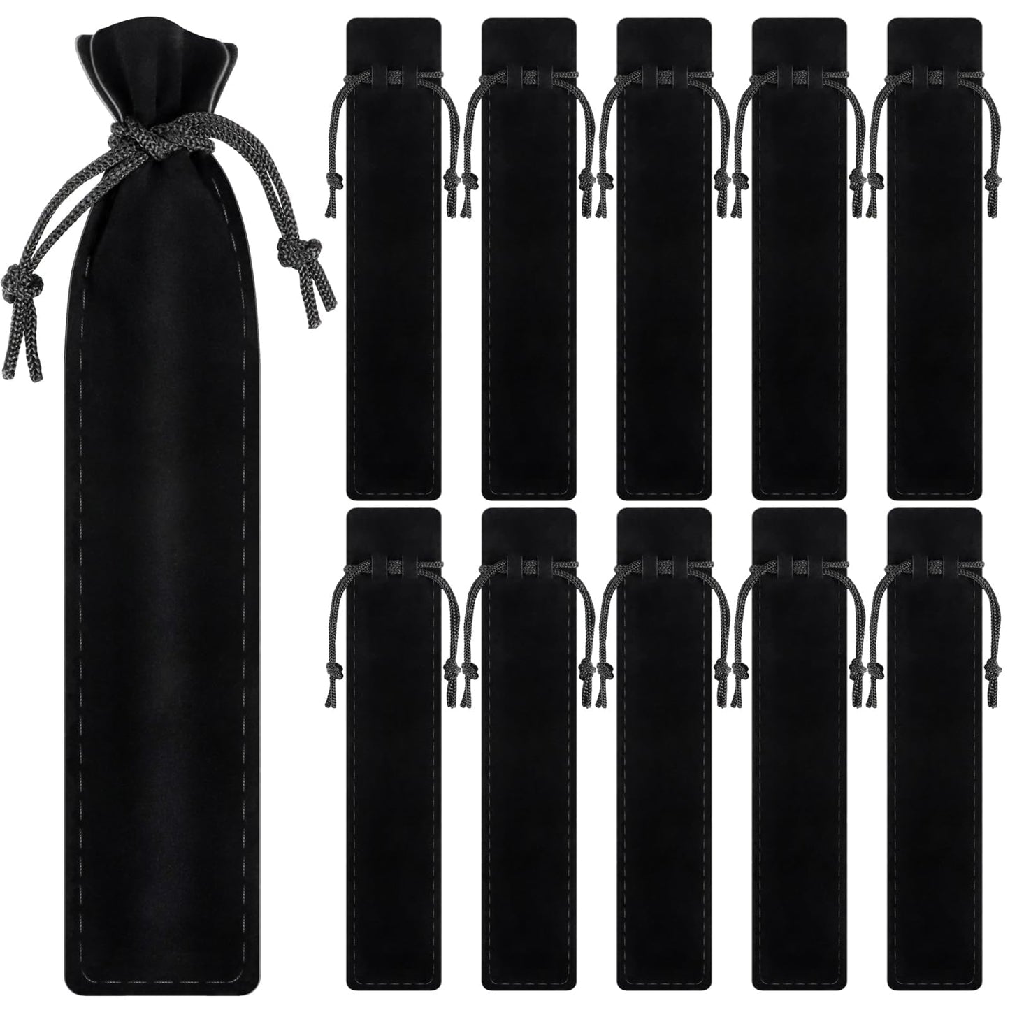 WFPLUS 50 Pieces Velvet Pen Pouch with Drawstring Pencil Sleeve Holders Pen Bag Case Pens Protective for Student Adult Office Business Supplies Gifts (Black)