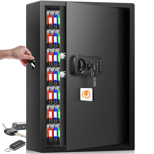 Nebakne 144 Keys Fireproof Key Cabinet, Anti-Theft Heavy Duty Key Lock Box with Key Tags, Adjustable Key Organizer Wall Safe with Combination Lock for Car Office House Garage Rental Business