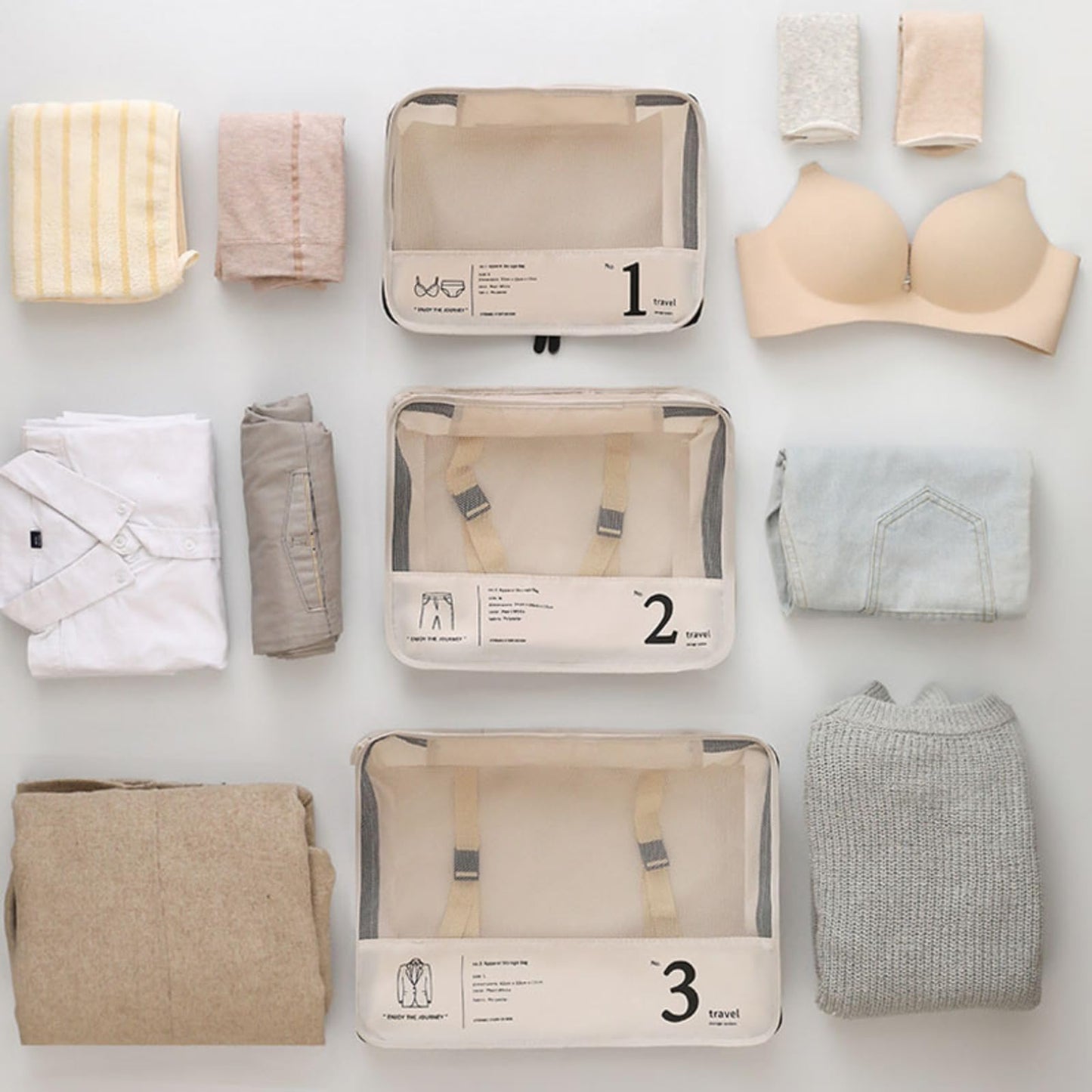 Packing Cubes for Suitcases, 7 Set Packing Cubes for Travel Women, Travel Luggage Packing Organizers, Travel Essentials Luggage Organizer Bags, for Suitcases Durable Travel Essentials Bags Set (beige)